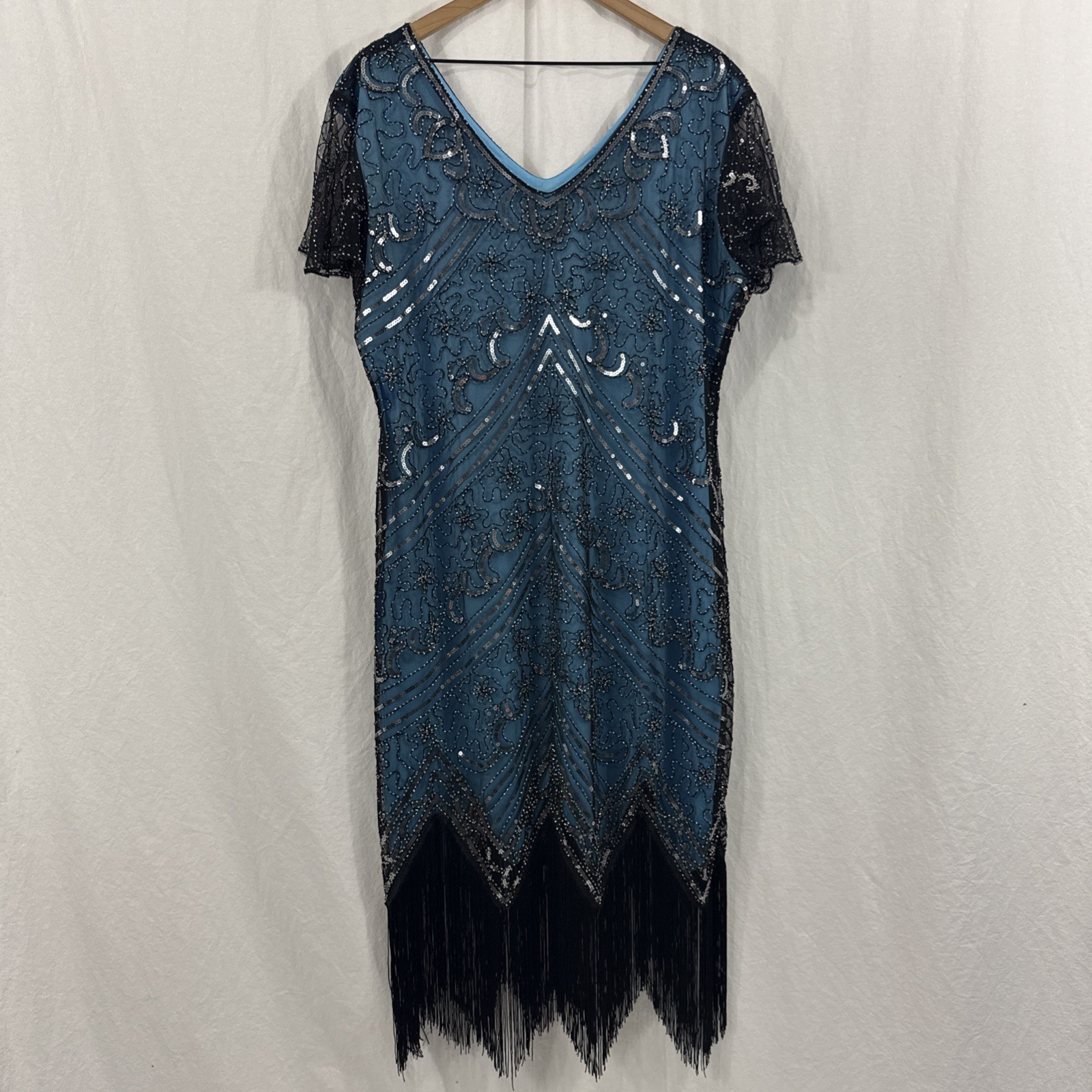 Fundaisy Beaded Sequin Fringe Flapper Great Gatsby Glam Retro Dress Womens 3XL
