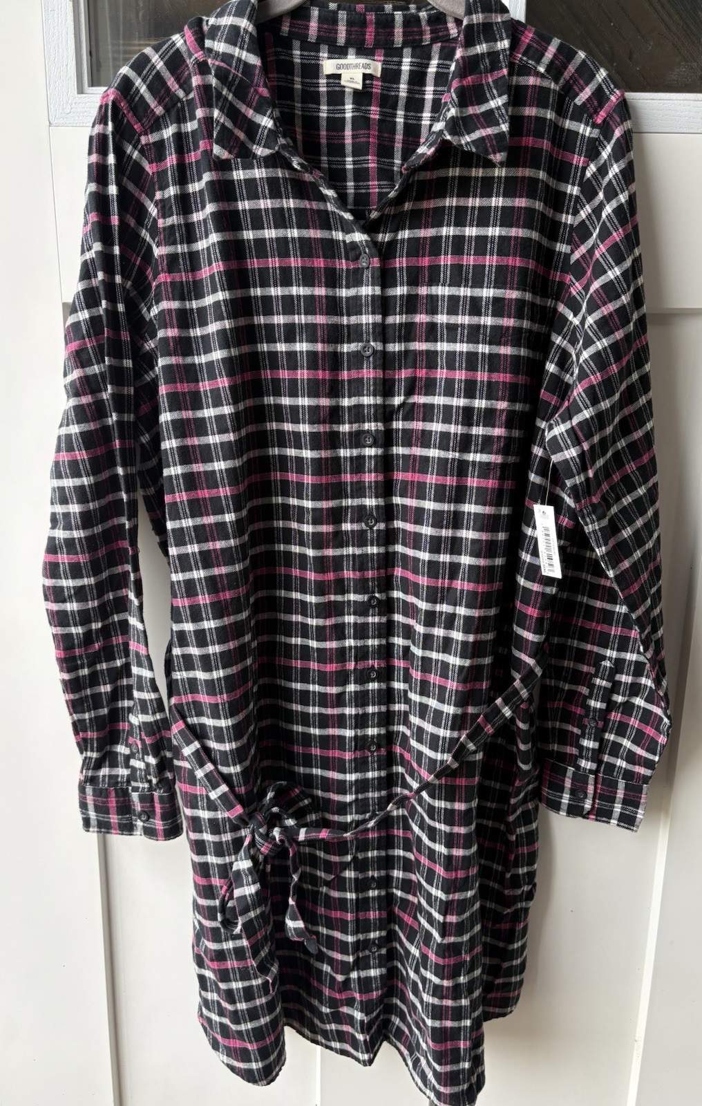 Goodthreads Women’s Brushed Flannel Relaxed-Fit Belted Shirt Dress, XL