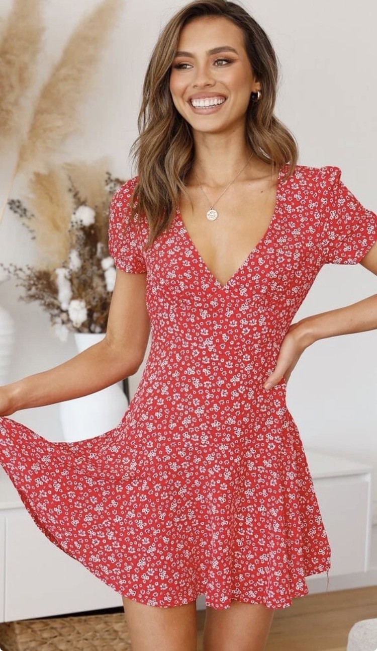 Elegant Red Women Boho Floral Sundress Mini Dress Ladies Party Unbranded Swing