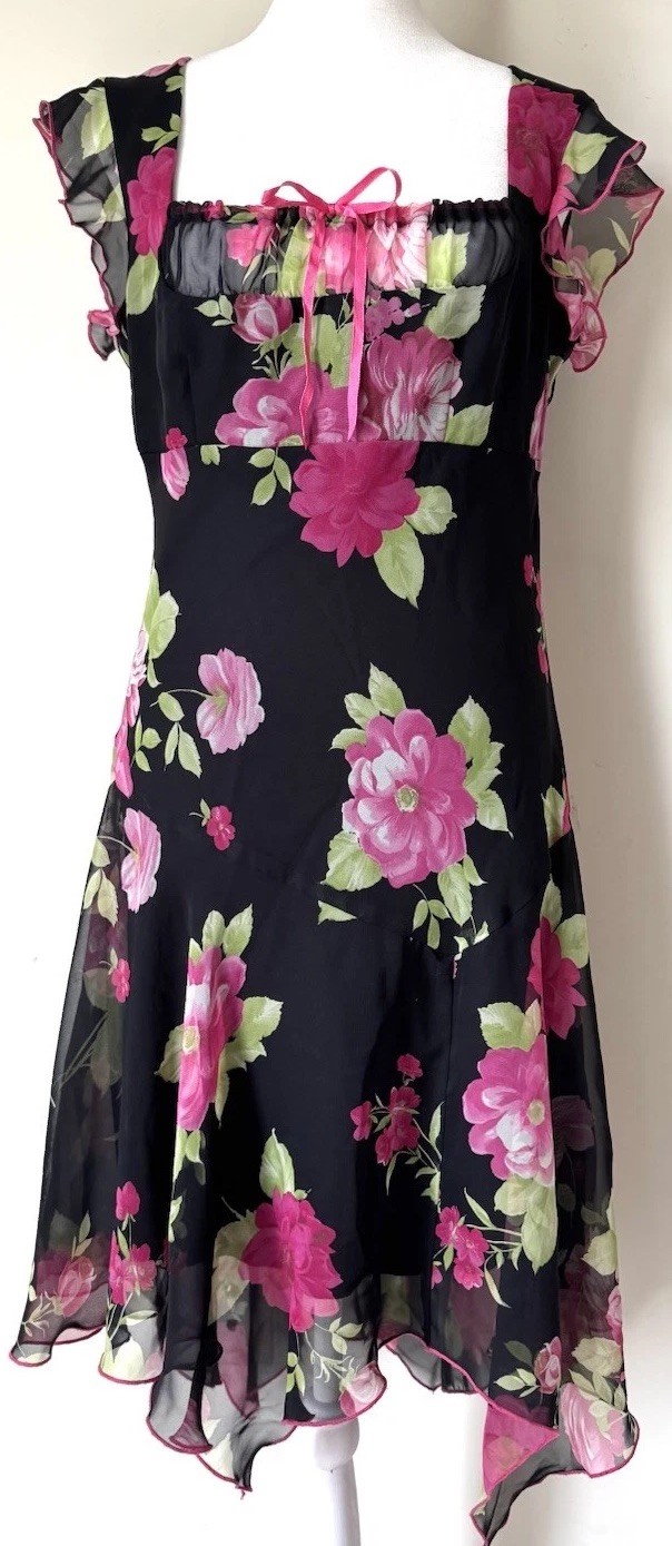 Y2K Speechless Midi Dress Womens Sz 9 Black Floral Milkmaid Fairy Romantic