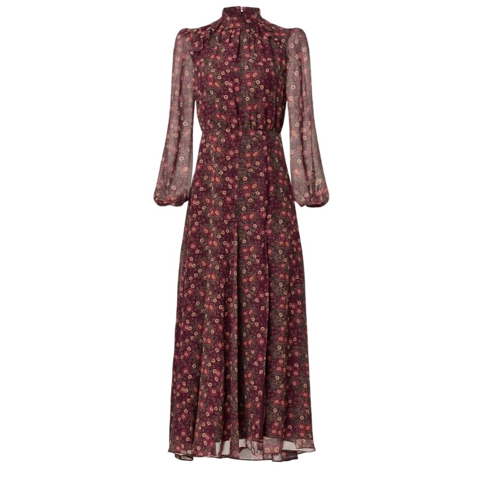 Saloni Floral Chiffon Maxi Dress SIZE 4 Silk High Neck Side Slit Designer $800