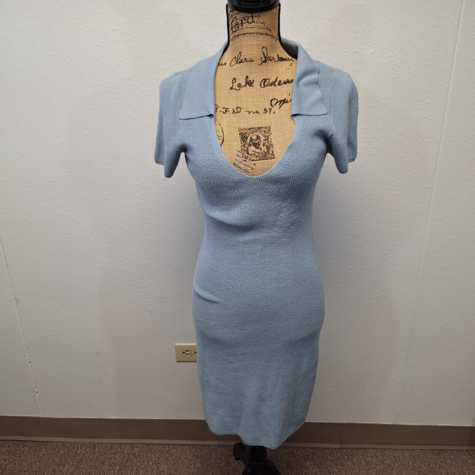 Freshman 1996 Knitted Rayon Dress Short Sleeve Stretchy Blue Women’s Size L NWT