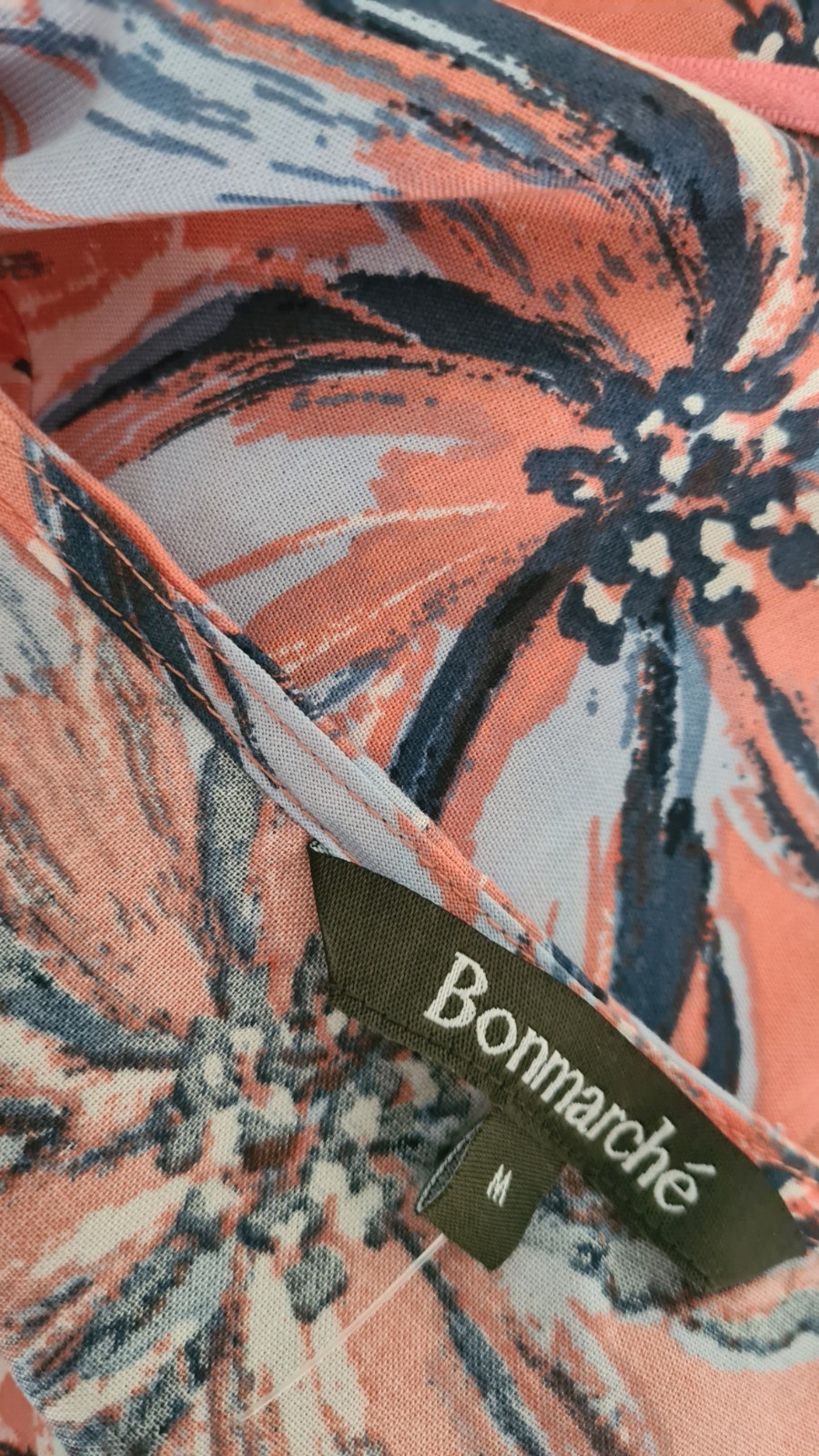 Ladies Bonmarche Coral Pink Light Blue Floral Woven Midi Dress Size 18 Pockets