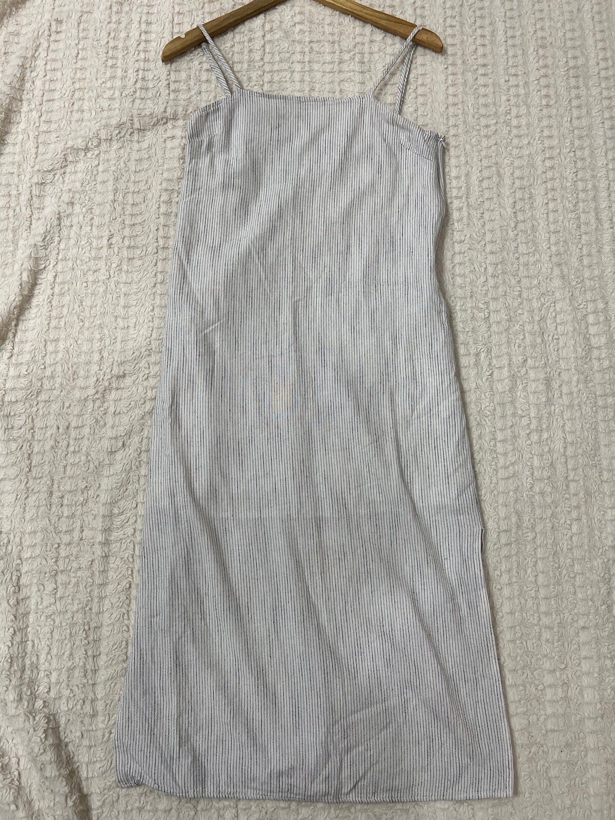 Mod Ref Women White Black Stripe Midi Spagetti Strap SunDress Cotton Sz S Comfy