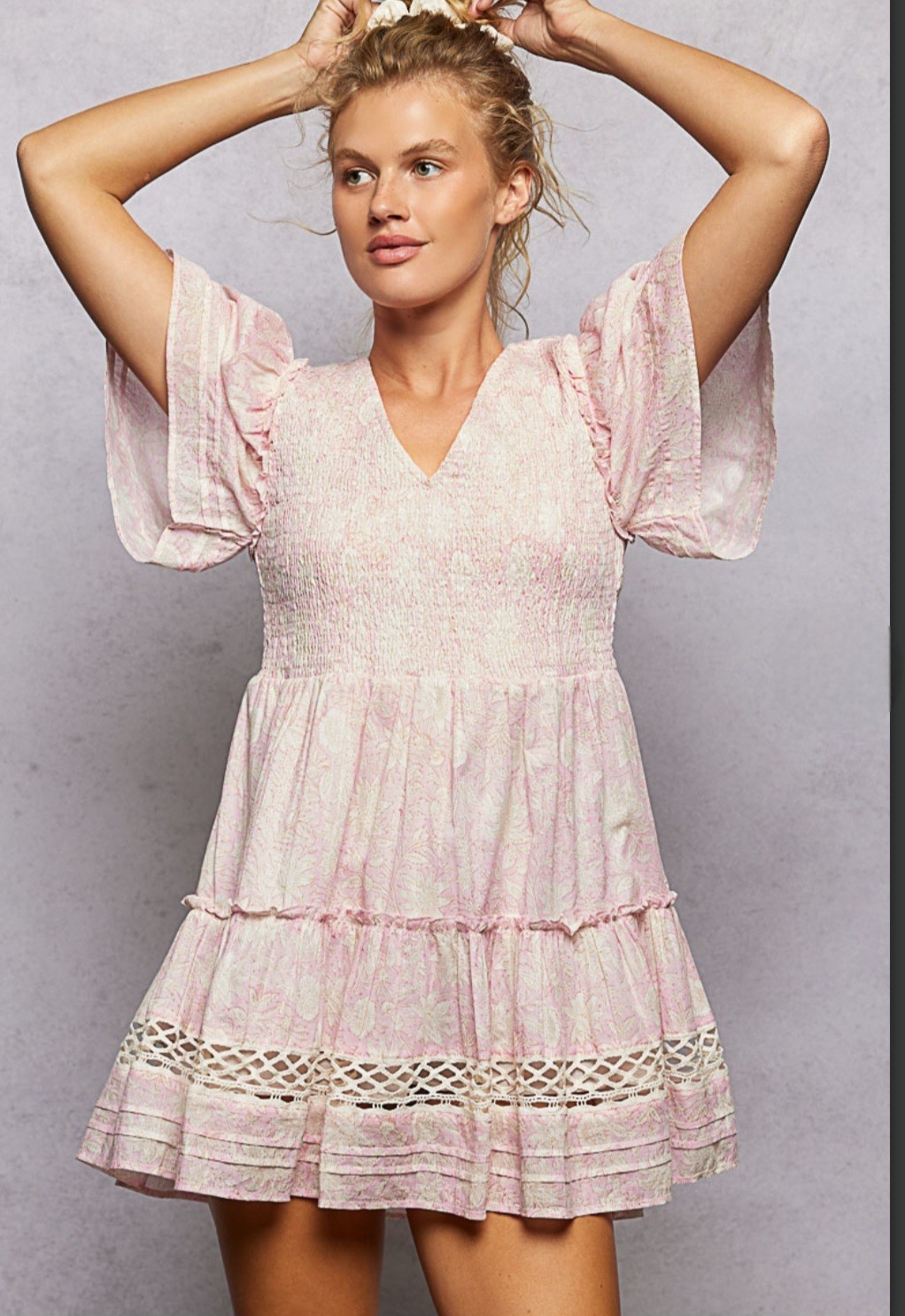 POL PINK FLORAL SMOCKED TOP MINI DRESS Soft Girl Feminine Cottage Core Small