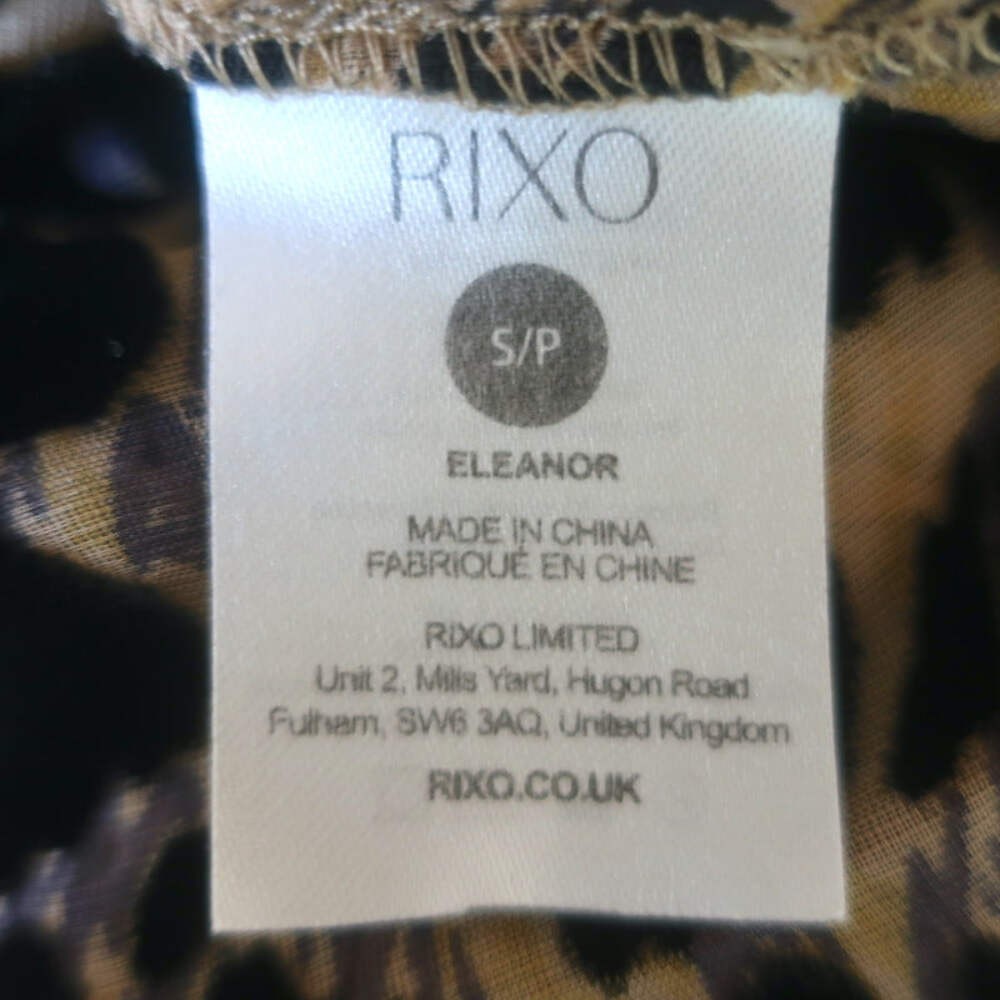 RIXO Eleanor Leopard Burnout Chiffon Midi Dress Brown Silk-Blend Size Small