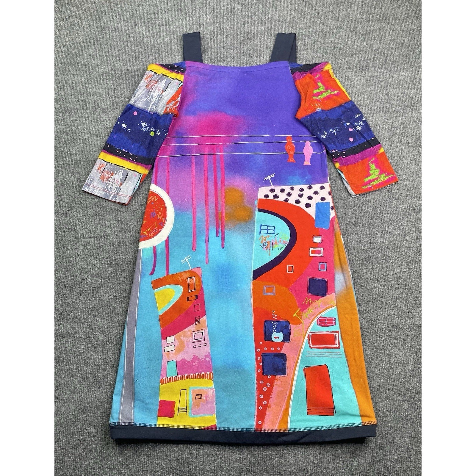 Simply Art by Dolcezza Dress Womens S Multi Color Abstract Cold Shoulder Graphic