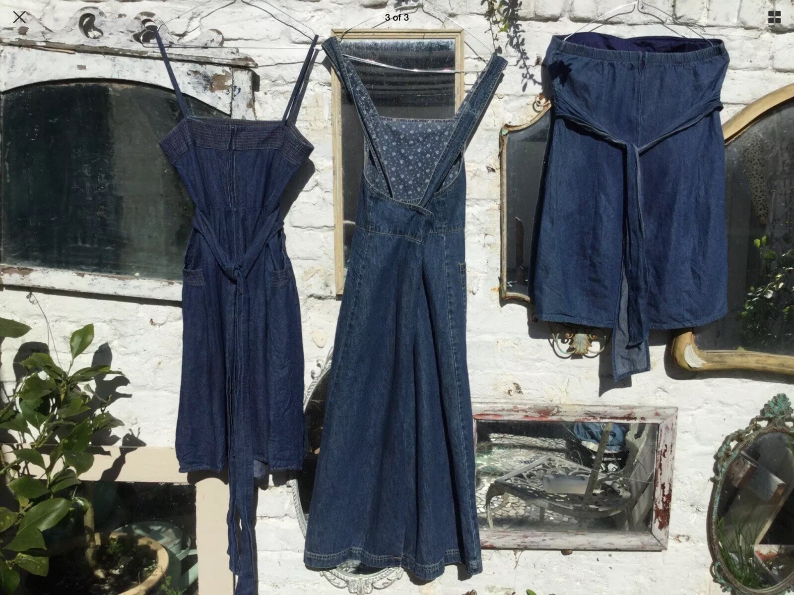 Womens Denim Pinafore Dungaree Dress Blue Vintage Boho Western Vg