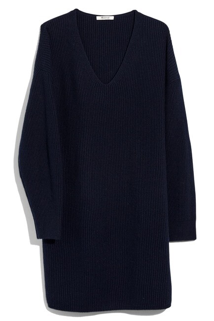 MADEWELL Navy Drop Shoulder Relaxed Long Sleeve V-Neck Sweater Dress S = 4/6
