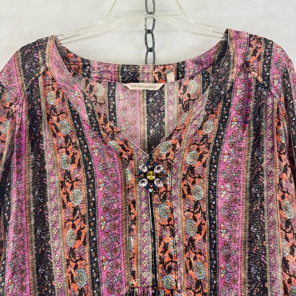 Soft Surroundings Boho Maxi Dress Purple Stripe Embellished Rayon M 2CY56
