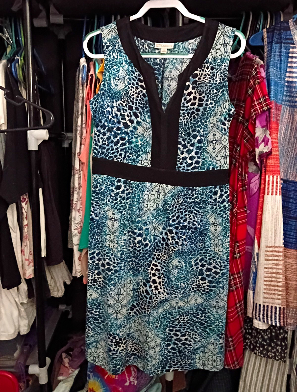 Dana Buchman Blue/Black/White Animal Print V-Neck Sleeveless Sheath Dress M