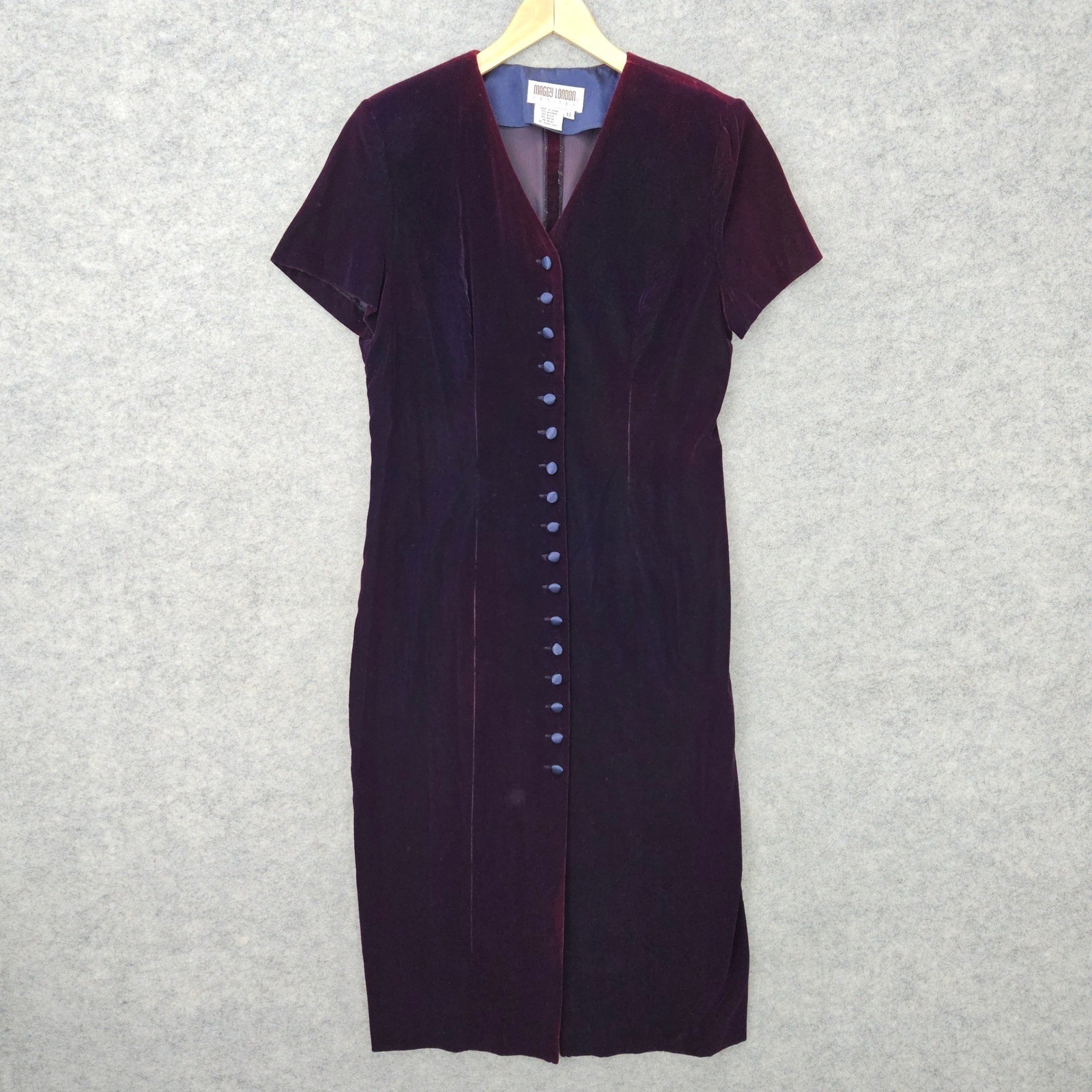 Maggy London Women’s Purple Velvet Dress Size 12 Acetate Blend Button Front FLAW
