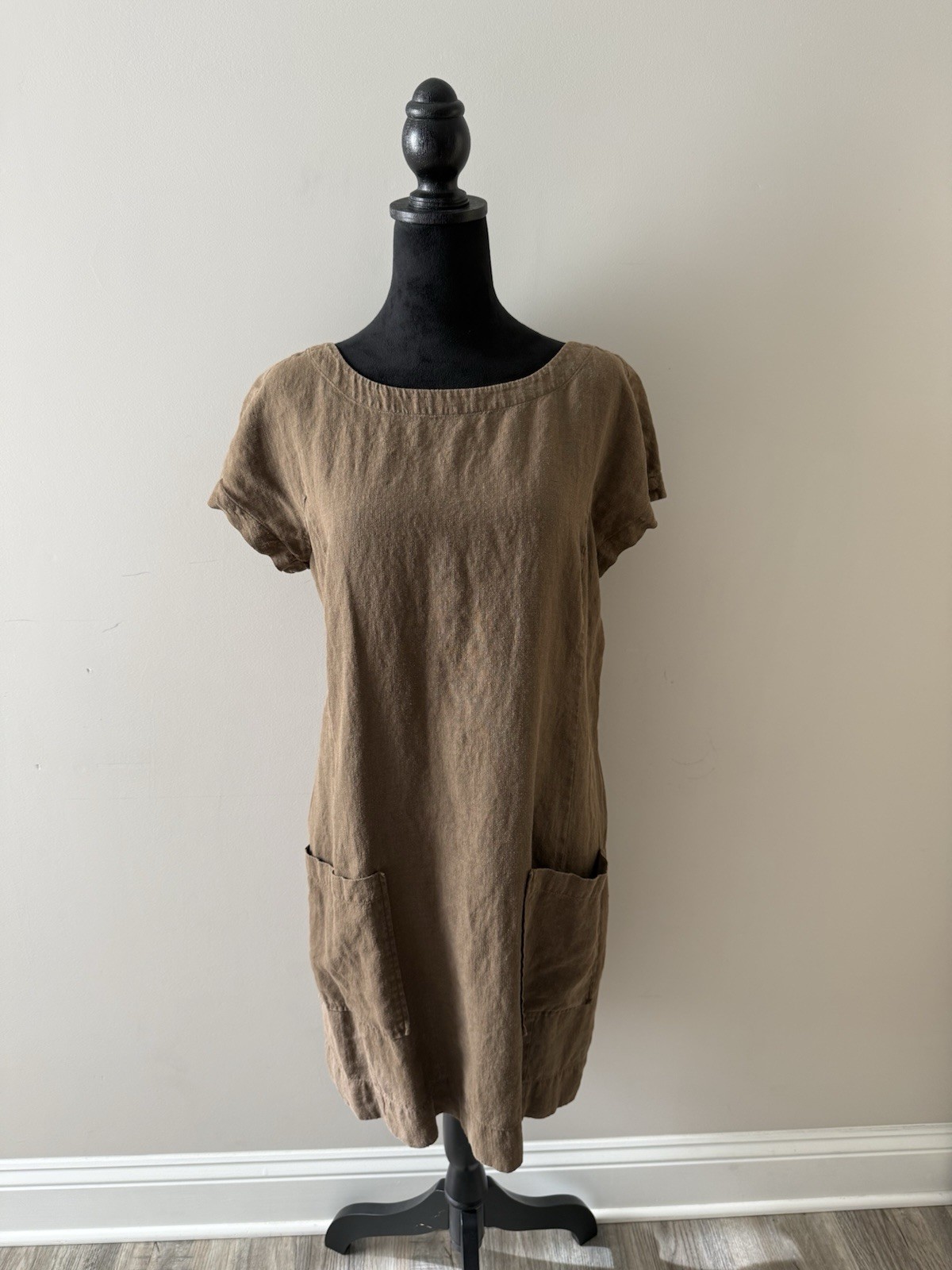 Eileen Fisher Linen Tencel Dress Sz Sm Lagenlook Hole Near Side Seam Needs Patch