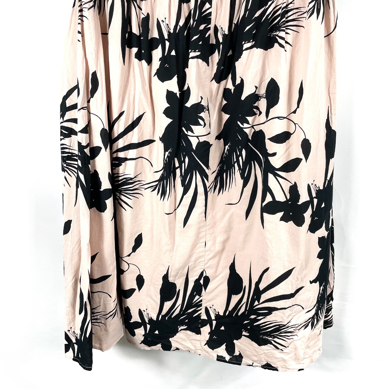 Love, Whit Strapless Drop Waist Dress Black Pink Floral Print Midi Sz XL