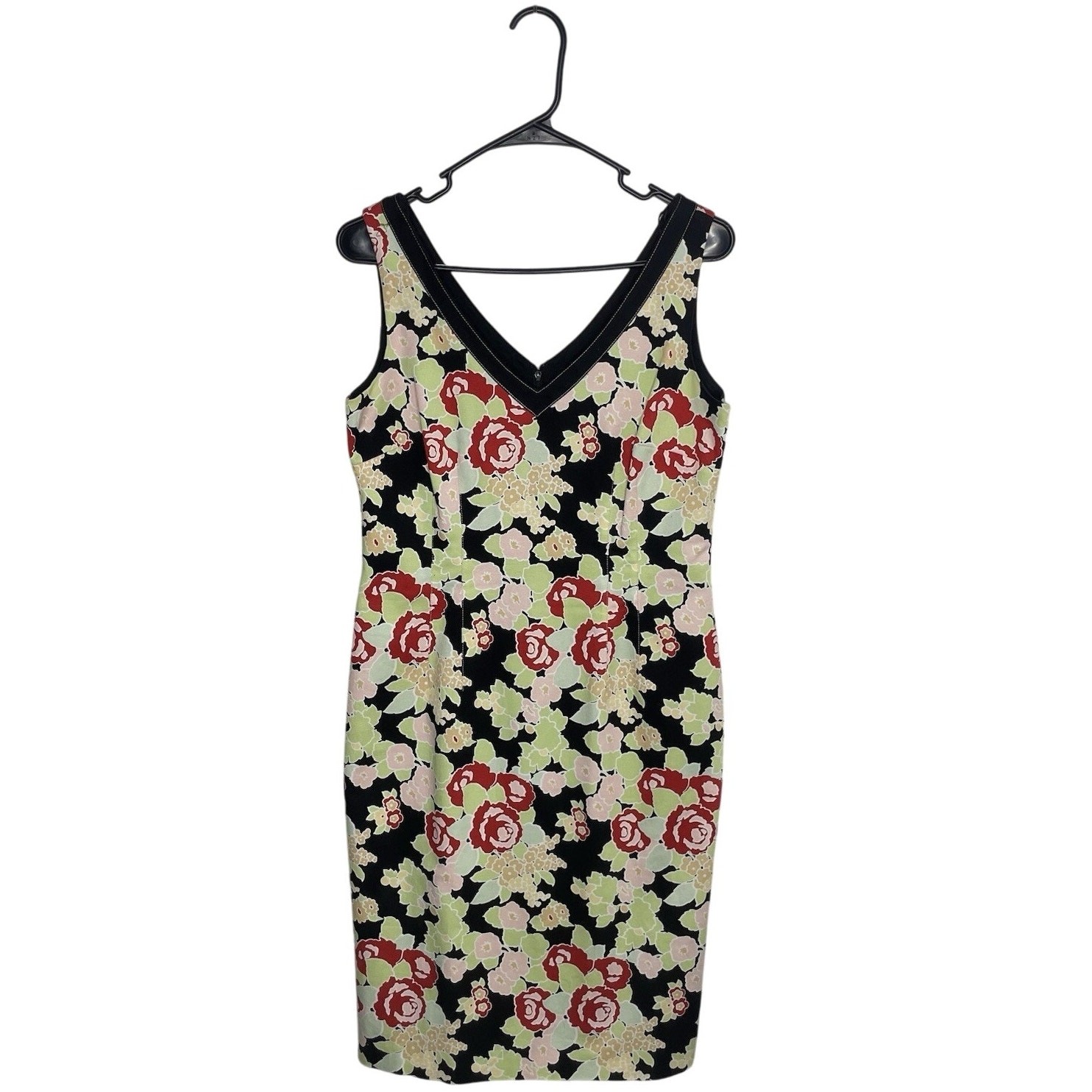 VTG Talbots Dress Floral Mod 60s Mad Men Sleeveless V Neck 8 Green Red Retro