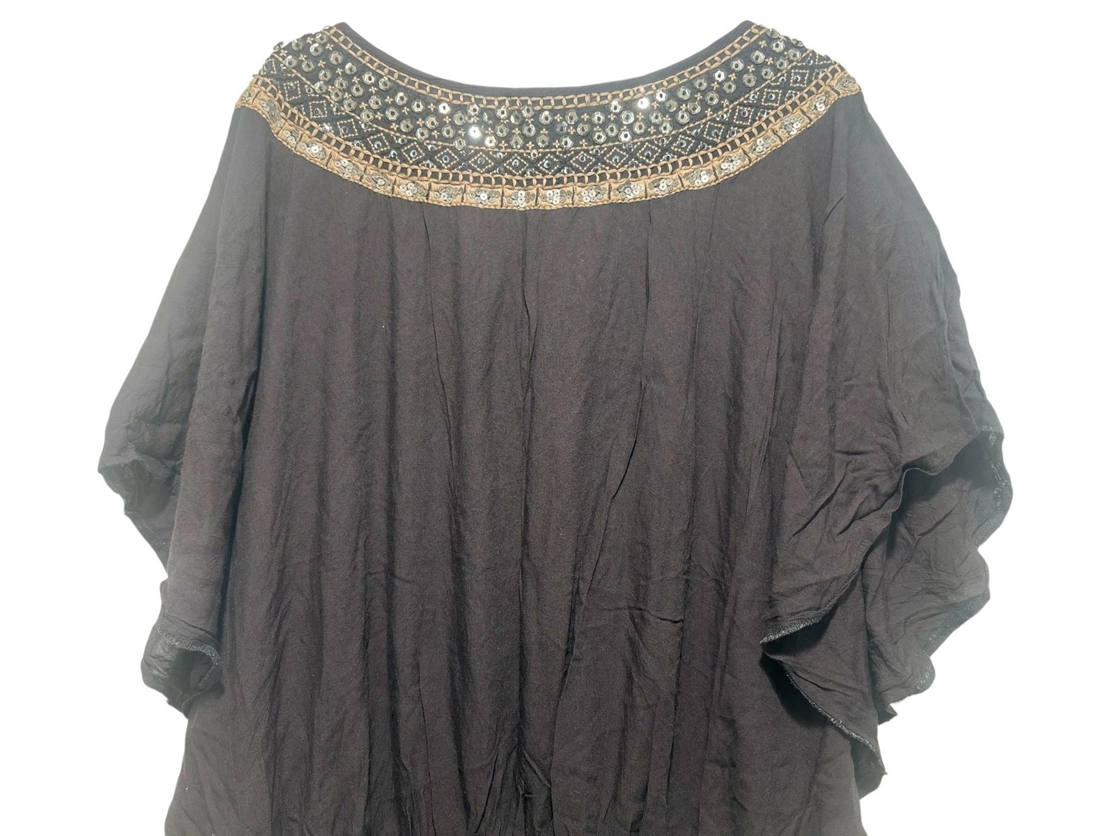Miss June Whimsigoth Sequin Tunic Mini Dress S-L Black Embellished Festival Boho