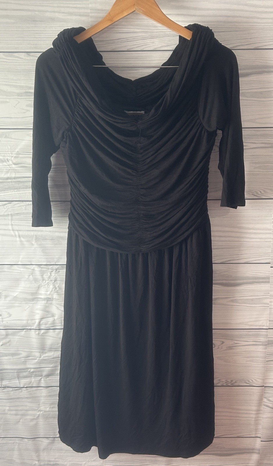 Nue by Shani Rouched Waist Shapewear Dress Size 14 Elegant 3/4 Sleeve Party j409