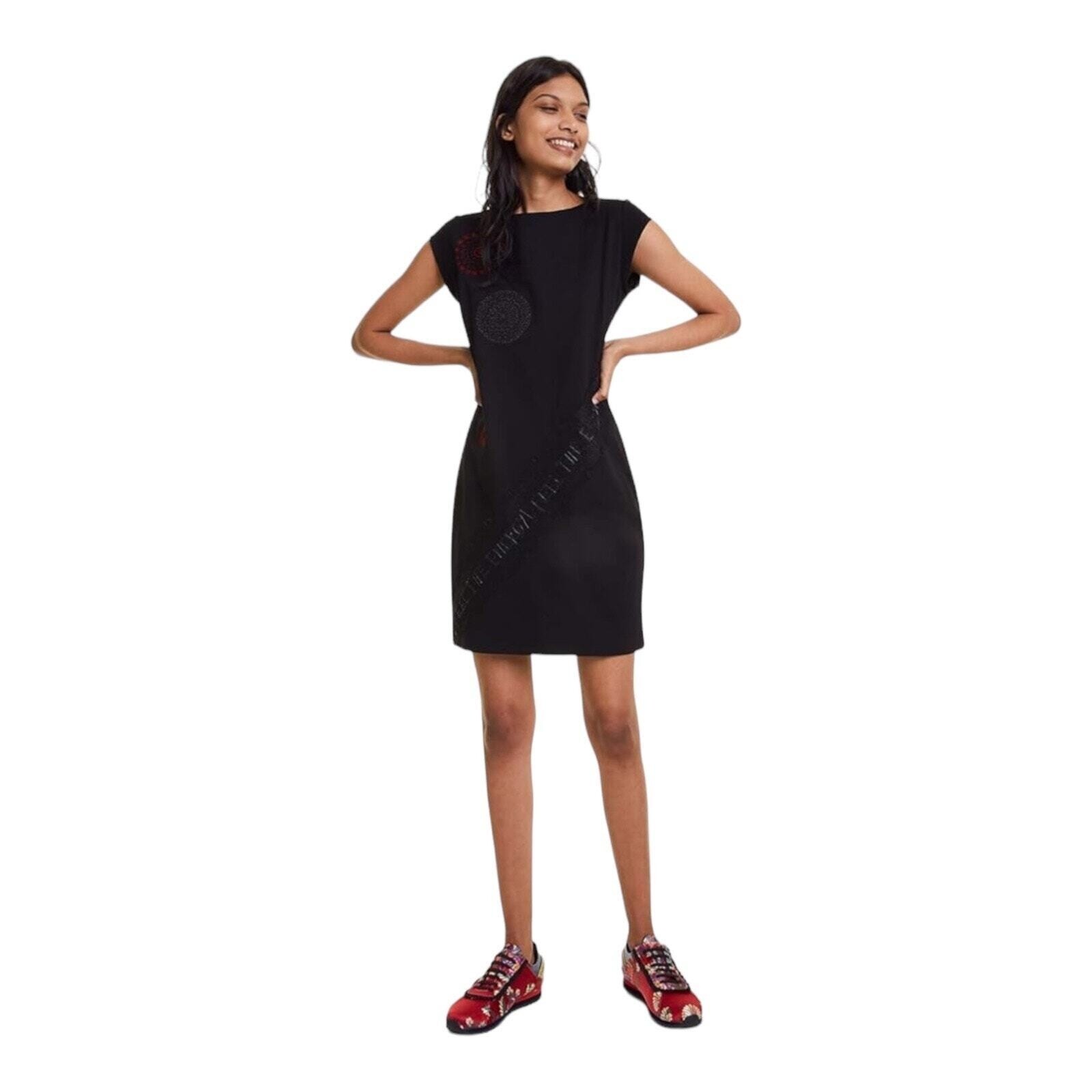 Desigual Black Sheath Dress Embroidered Detail Mandala US Med / EU Large New