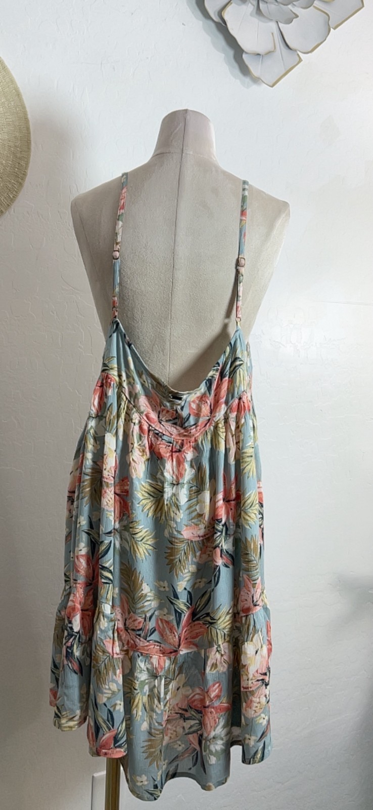 Oneill baby doll tropical floral summer sun dress XL beach resort flowy ruffle