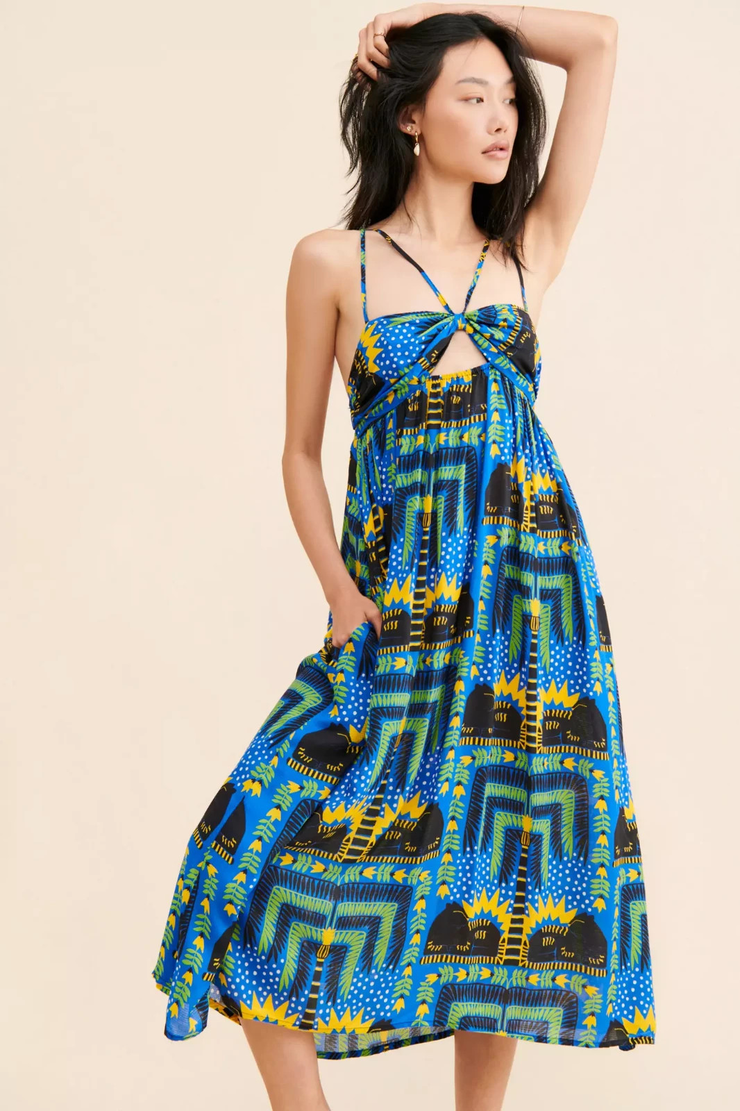 New Anthropologie JOAO INCERTI Strappy Bandeau Midi Dress w/ Pockets Size XS