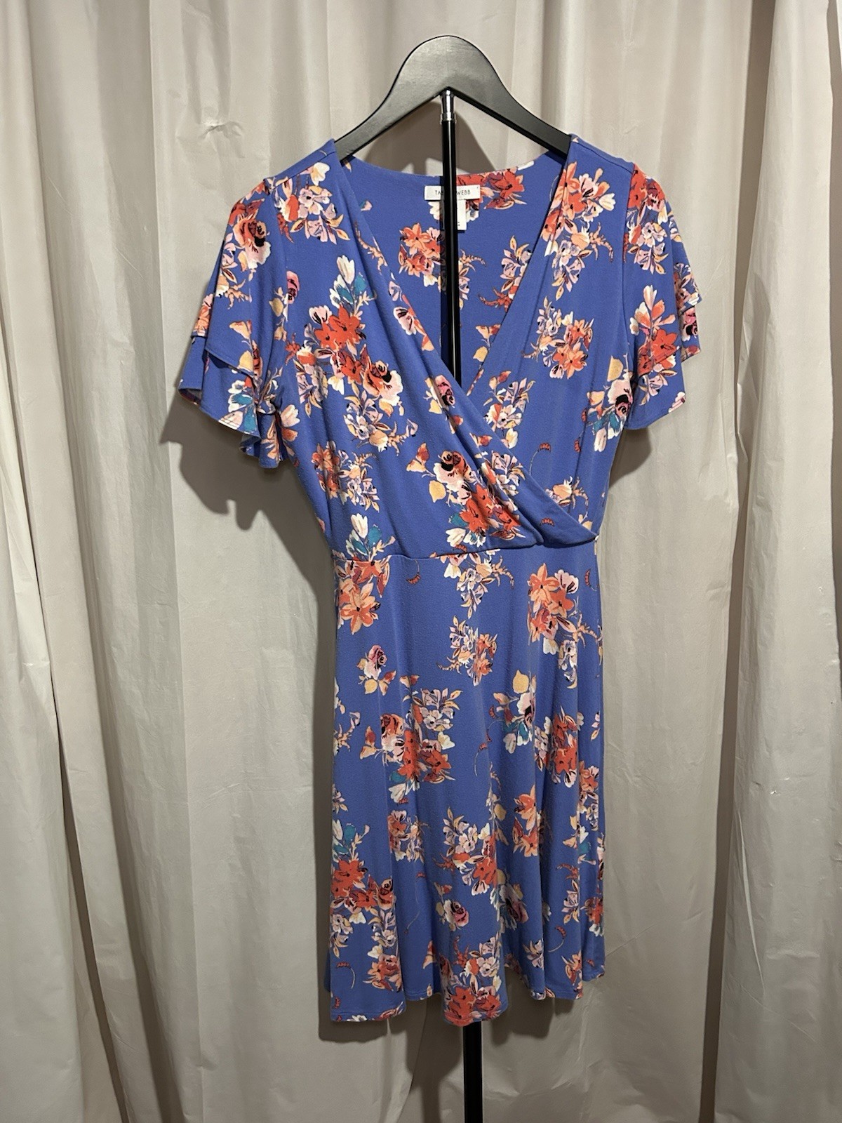 Tabitha Webb Periwinkle Blue Multicolored Short Sleeve Floral Dress Size S