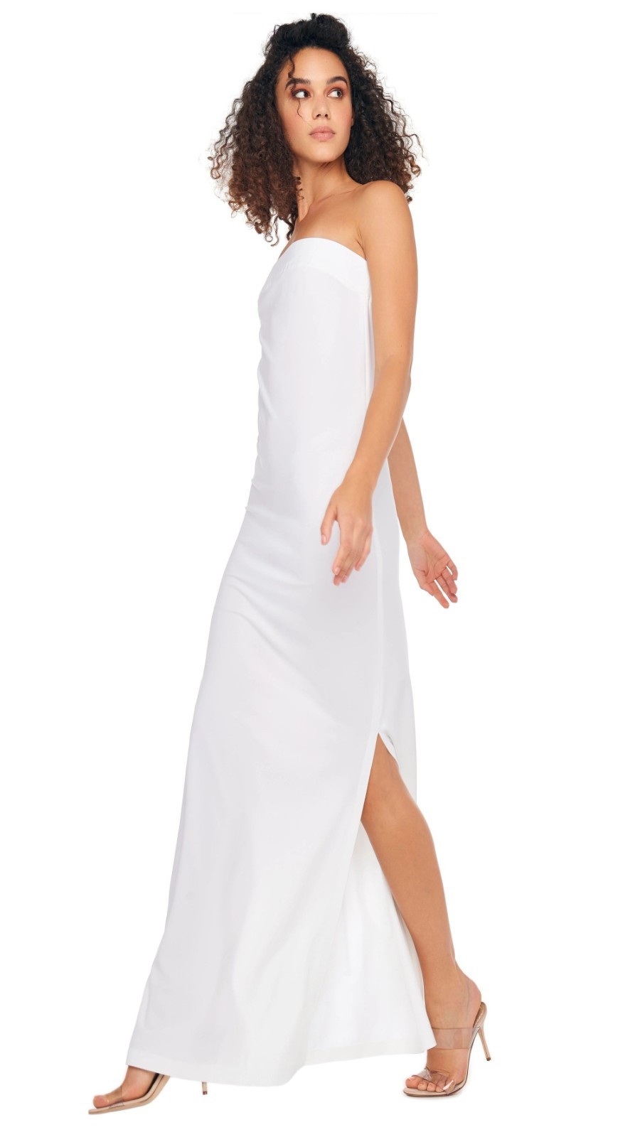 Norma Kamali Strapless Tailored Side Slit Gown in Snow White Small New Womens Dr