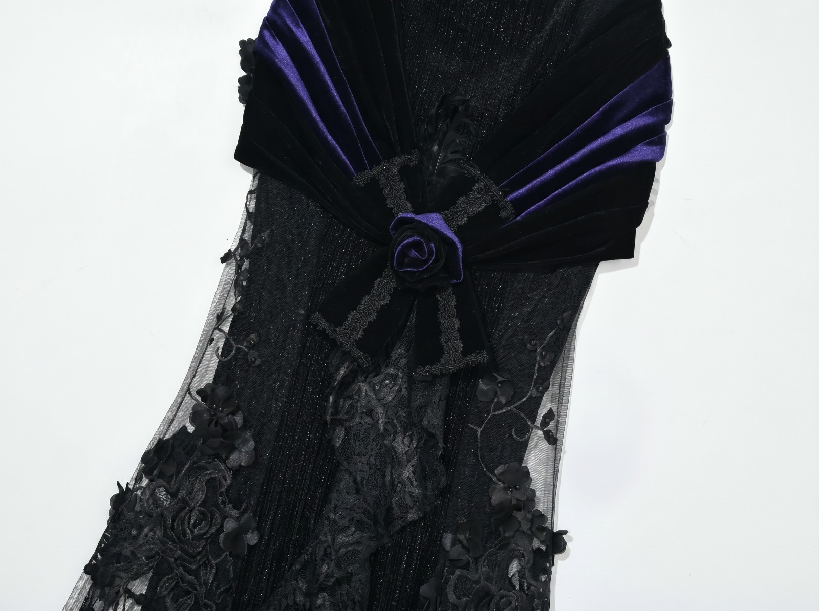 Mourning Day Gothic Beaded Embroidered Fishtail Maxi Dress