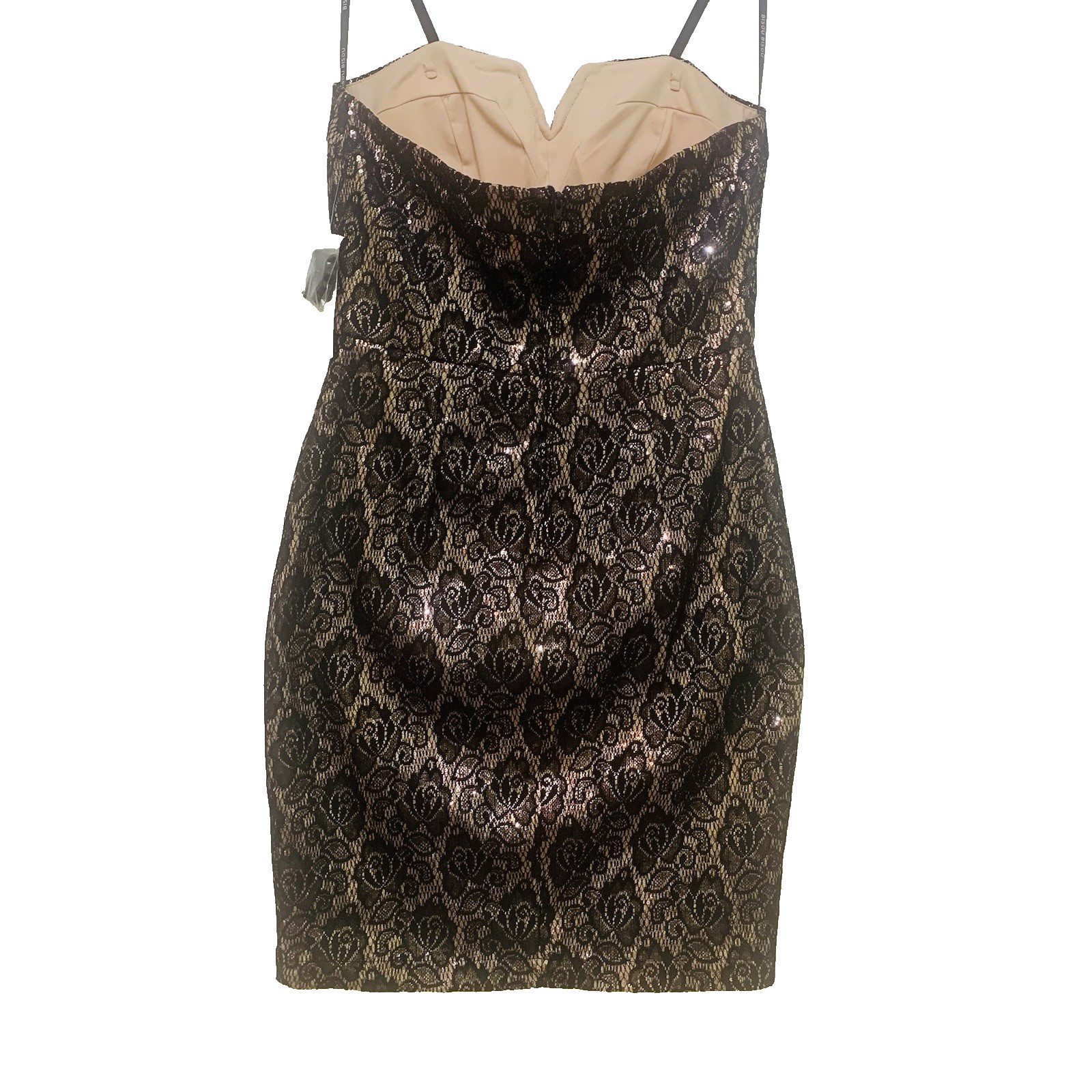Bisou Bisou Michele Bohbot New w Tags Y2K Dress Blush/Black Size 8 Gold Sparkle