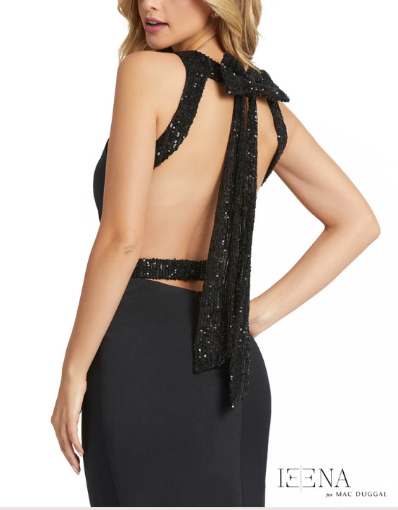 MAC DUGGAL 26262I EXPOSED BACK SEQUIN BOW BLACK GOWN sz 6