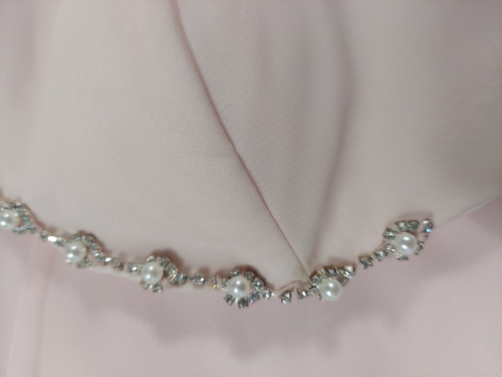 Mori Lee By Madeline Gardner Light Pink With Pearls Long Formal Dress, Size 3/4