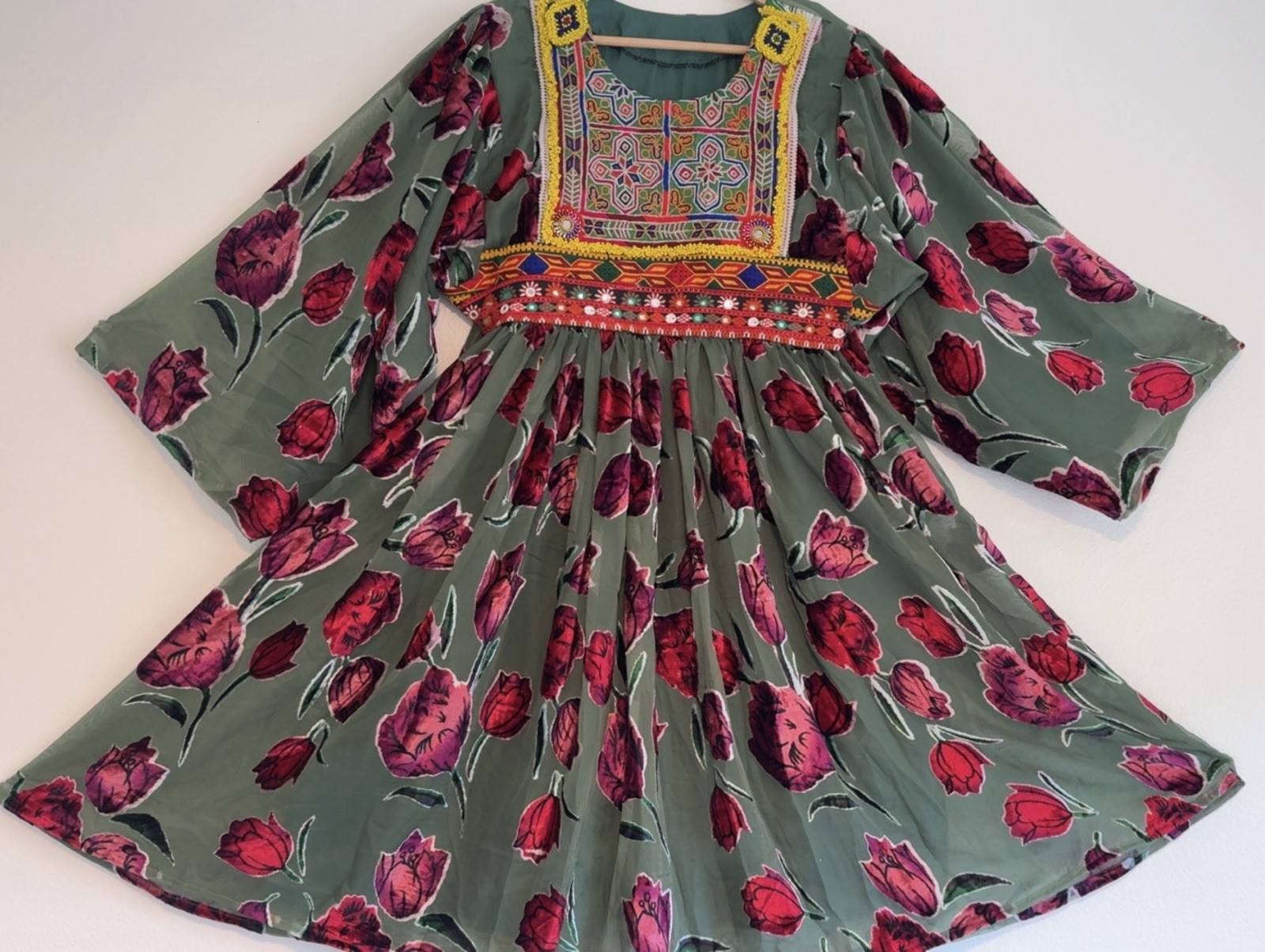 Ethnic Floral Embroidered Women’s Afghani Dress