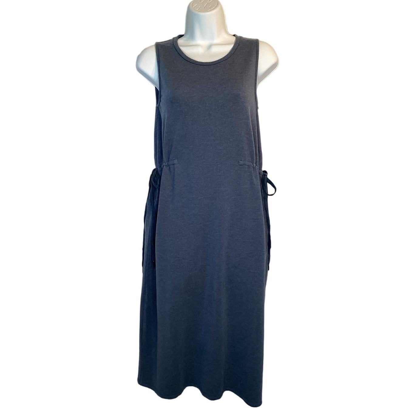 Garnet Hill Stretch TENCEL Jersey Knit Side Tie Sleeveless Midi Dress Blue XS