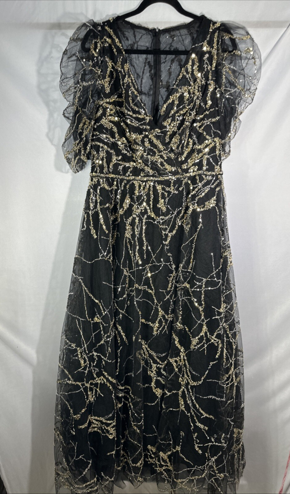 NWT Mac Duggal [ 14 ] 20428 Embellished Gathered Puff Sleeve Wrap Gown #S1718