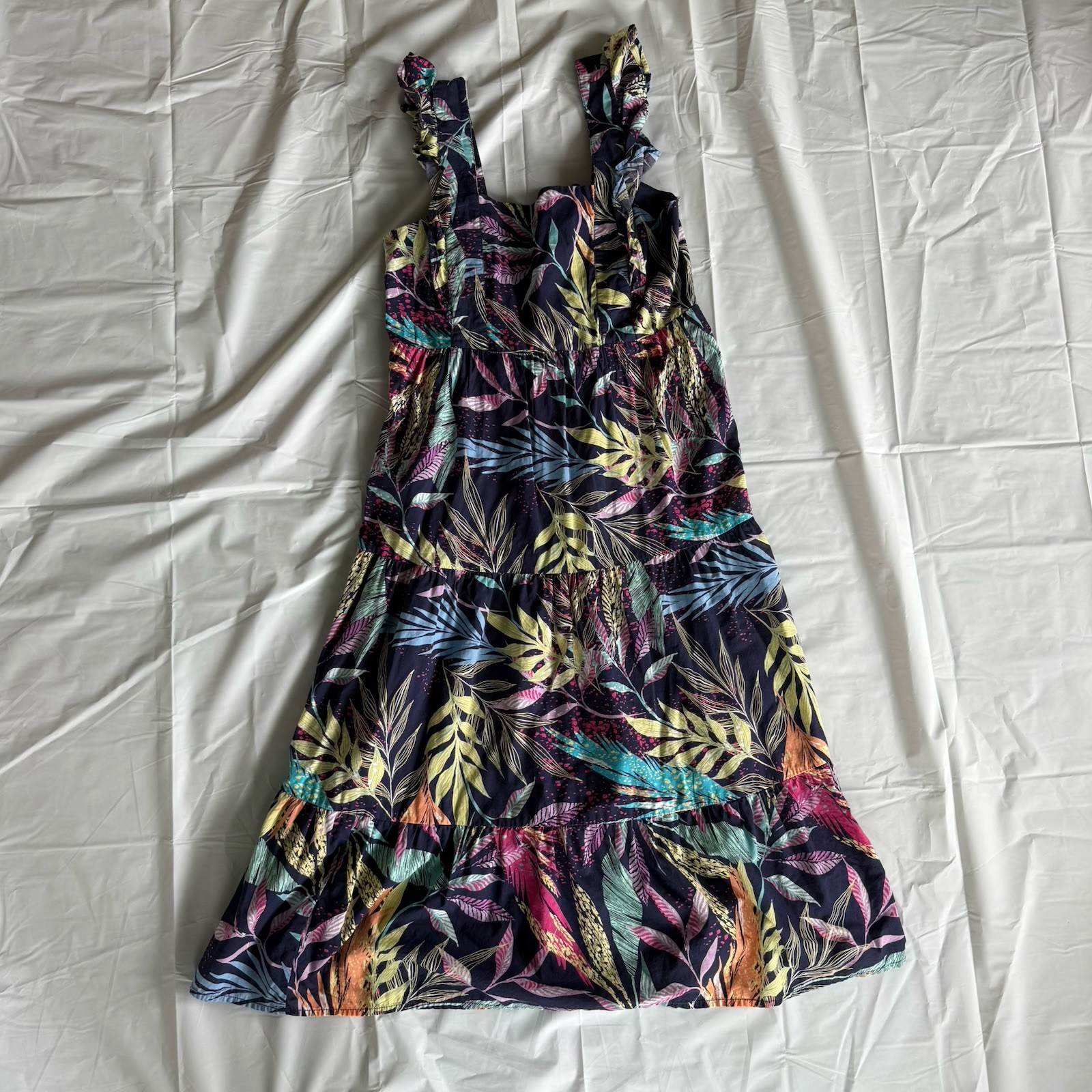 🏖️ Beach Lunch Lounge Maxi Dress Womens Medium Tropical Print Cotton Tie Back
