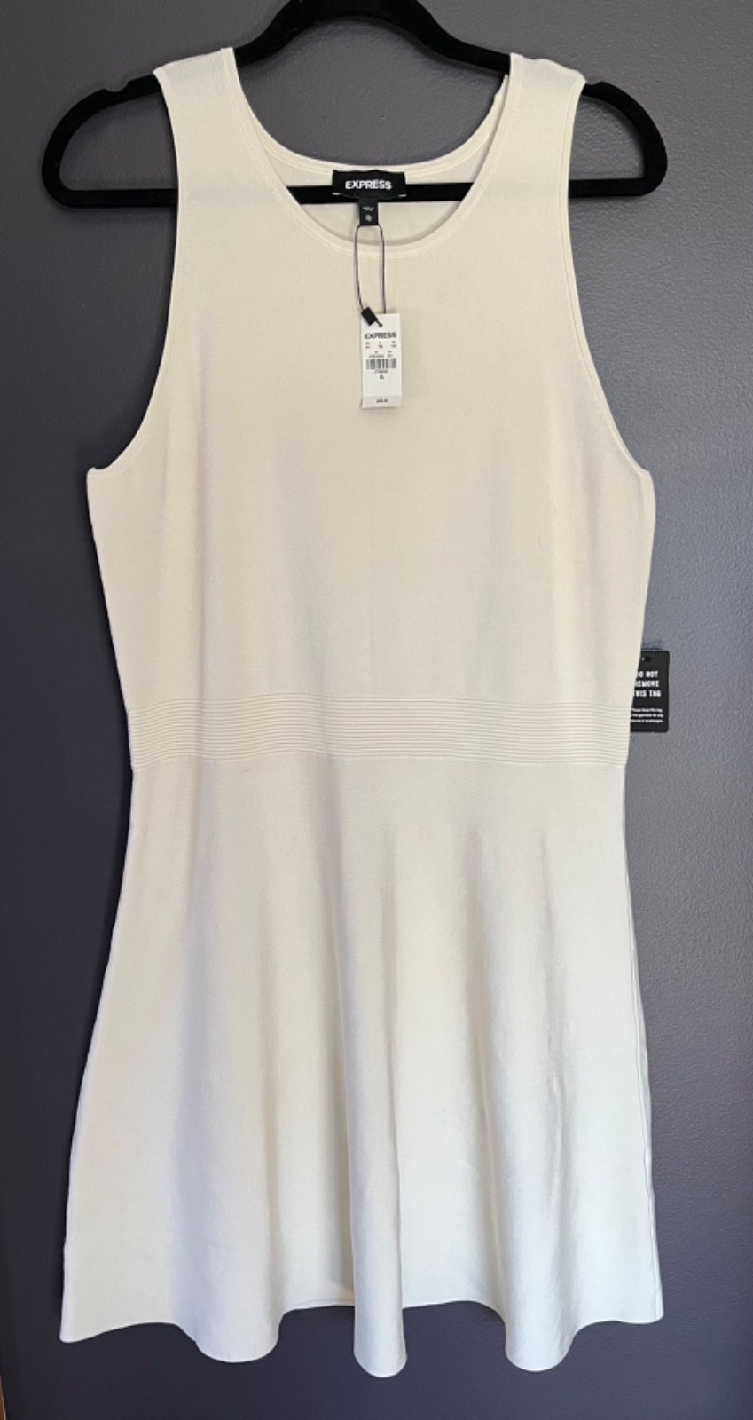Express Body Contour Dress Womens XL Ivory Sleeveless Knit Fit Flare Midi New