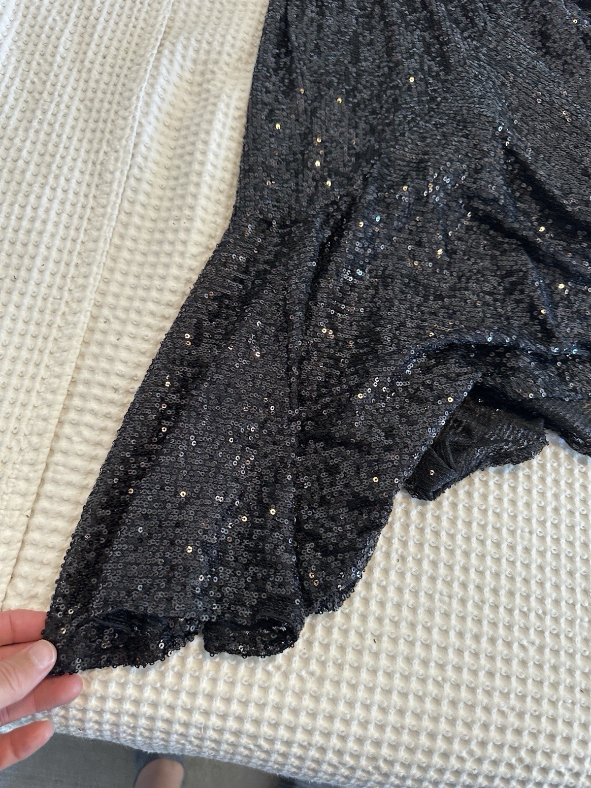 NEW Dalia Macphee All Over Sequin Asymmetrical Dress Black Cascade Size Medium