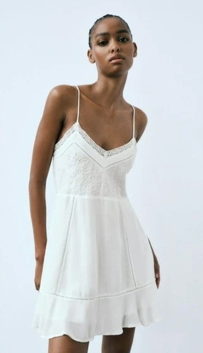 Zara White Mini Dress M Eyelet Embroidered Crochet Coquette Cottagecore NWT