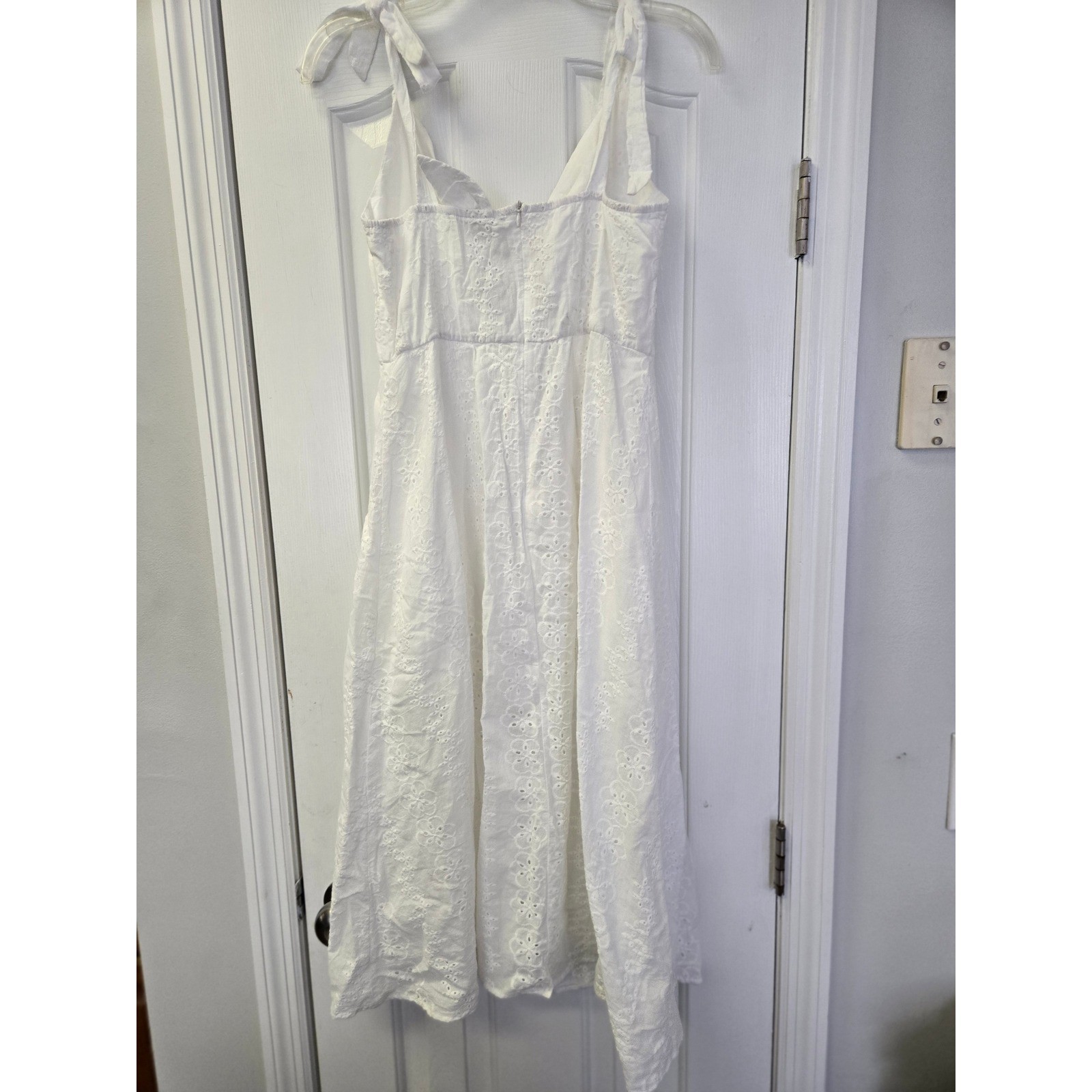 White Eyelet Tie Front Midi Dress Pearl Button Detail Sleeveless Boho Sundress