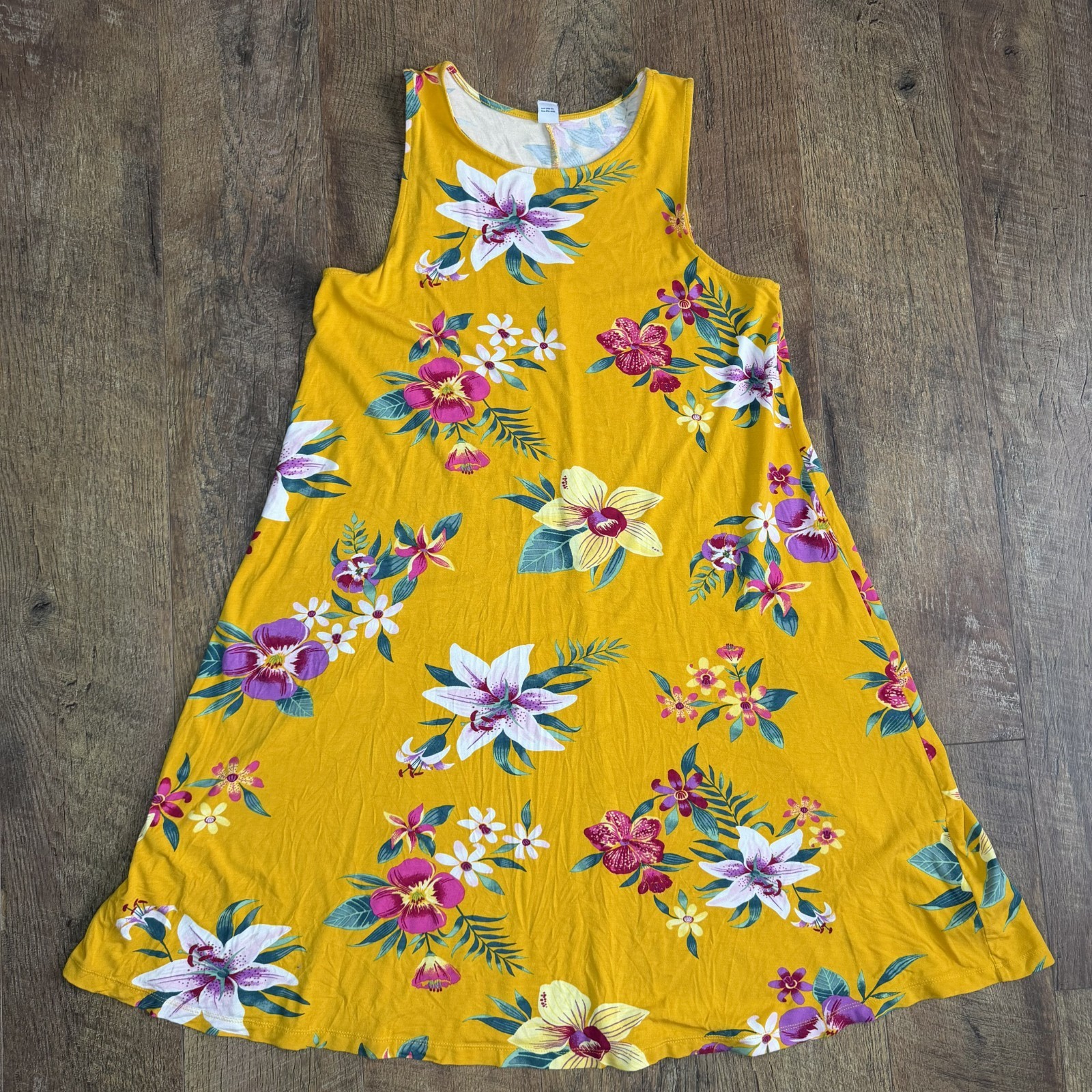 Old Navy Womens Tank Top Style Flowy Stretchy Dress Floral Yellow Large