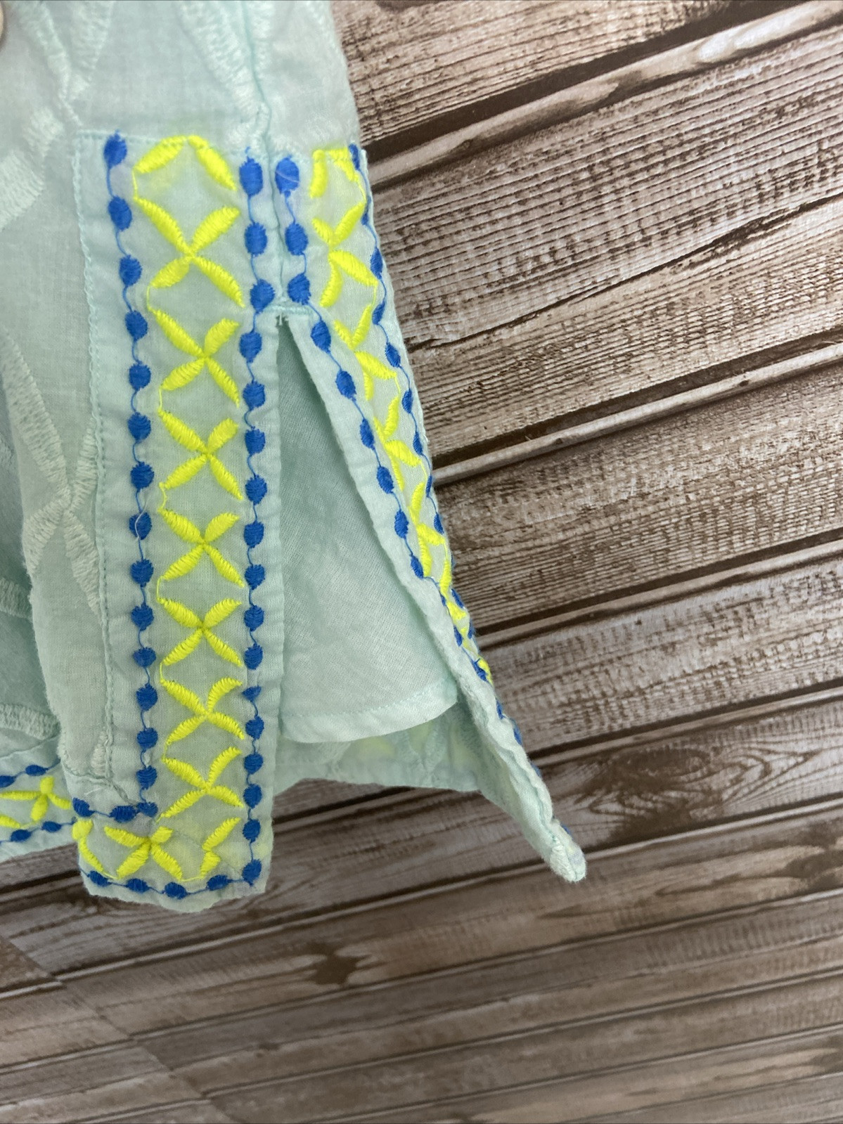 Vineyard Vines Blue Yellow Lined Cotton Embriodered Tunic Dress Sz XXS
