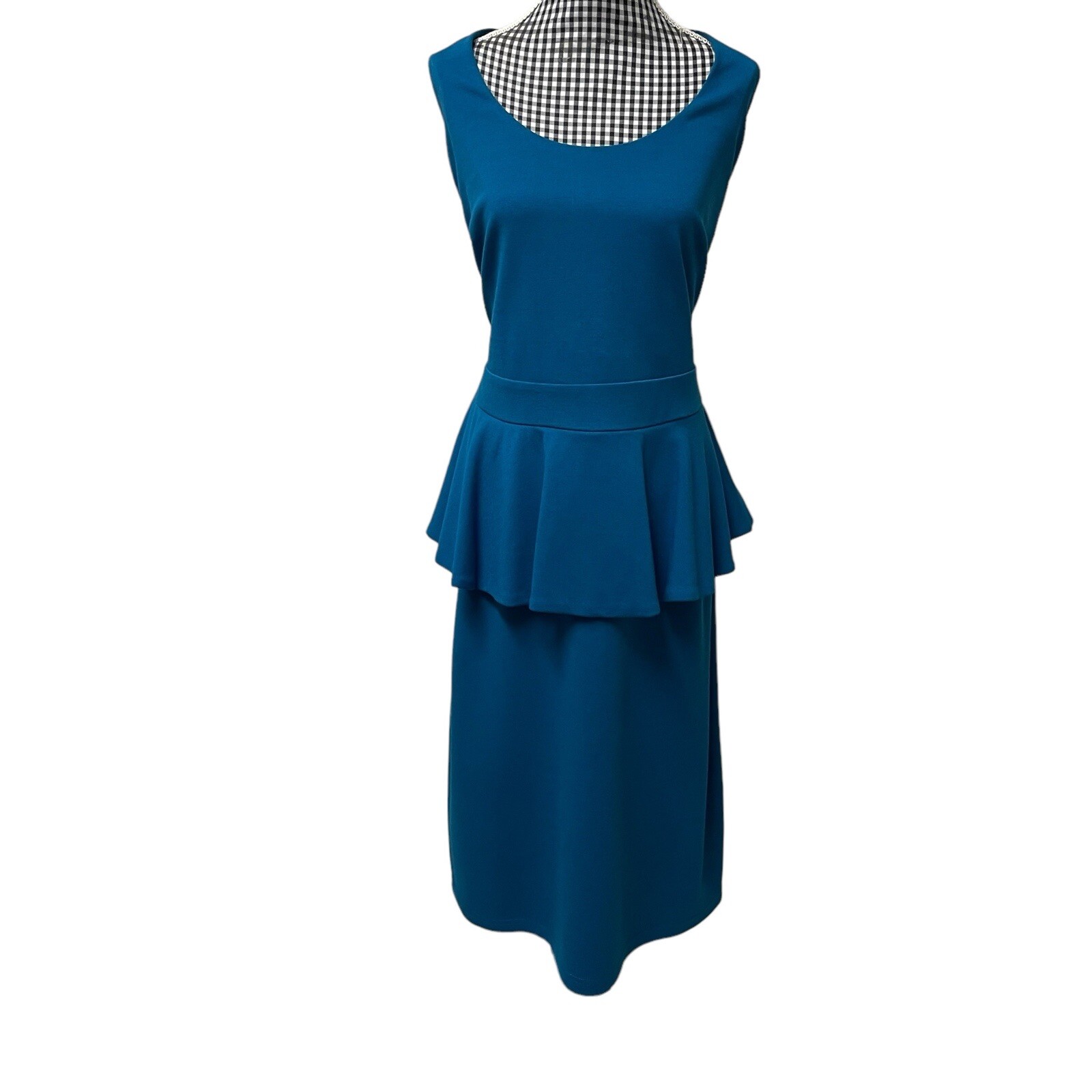City Chic Trendy Teal Blue Sleeveless Scoop Neck Peplum Bodycon Dress Size 14