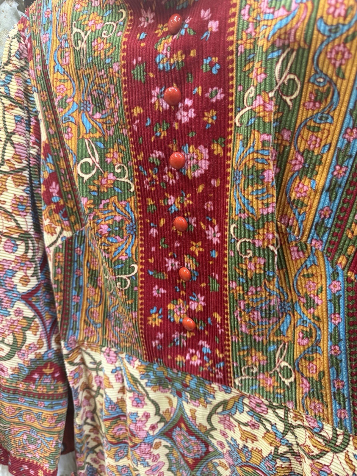 Vintage Women’s Multicolor Floral Overall Dress S/M Knee Length High Neck