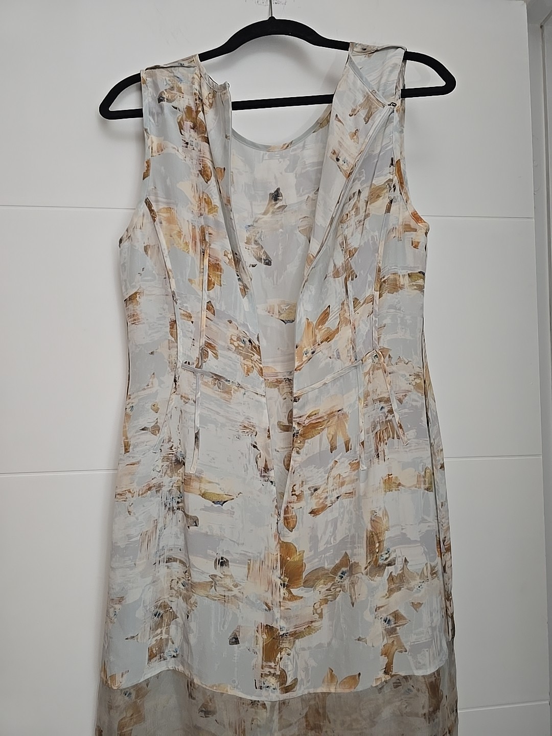 AllSaints Fleur Check Dress 100%Silk Abstract Floral Sleeveless Shift EU42 US 10