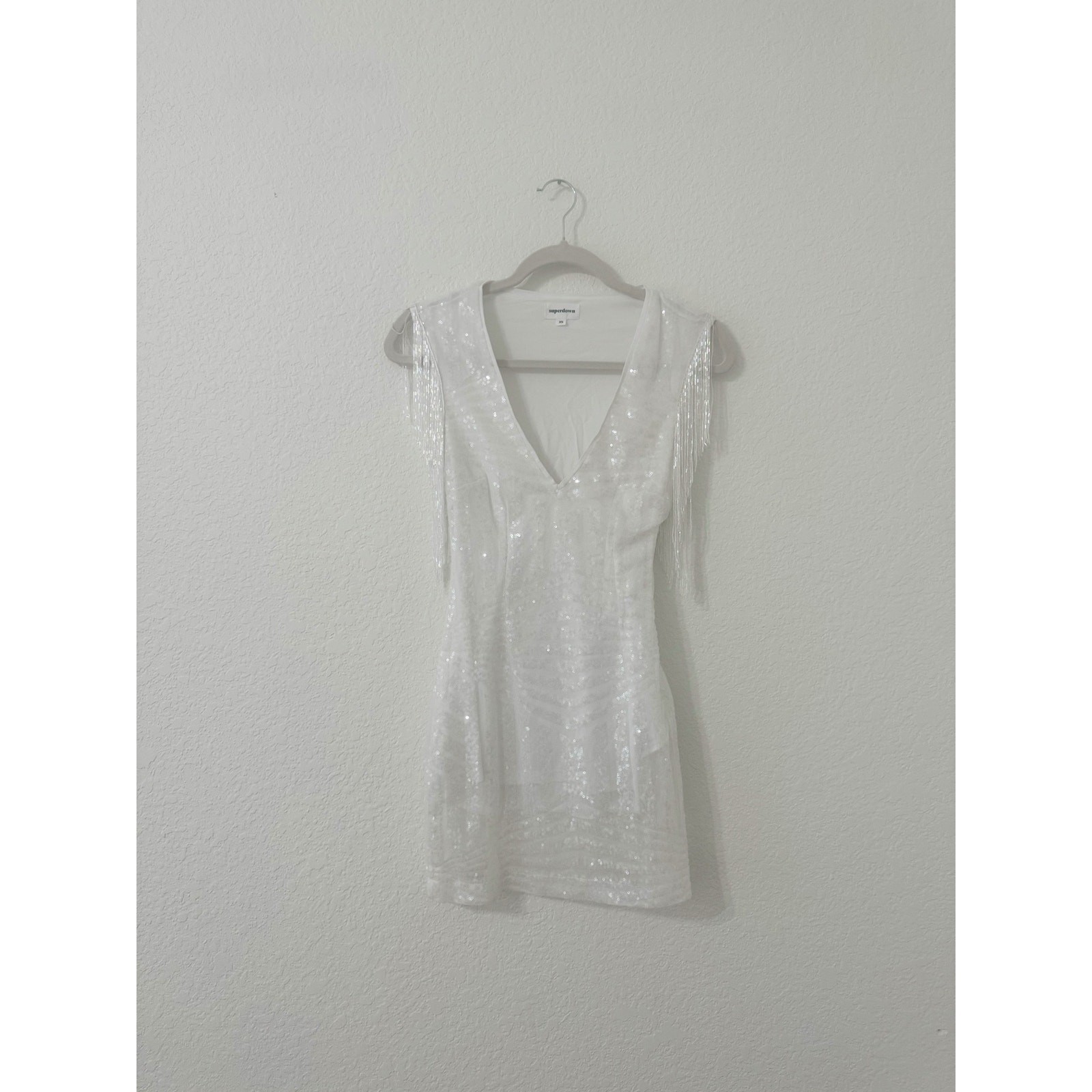 Superdown REVOLVE Carly Fringe Sequin Mini Dress White XS Revolve Party Bridal