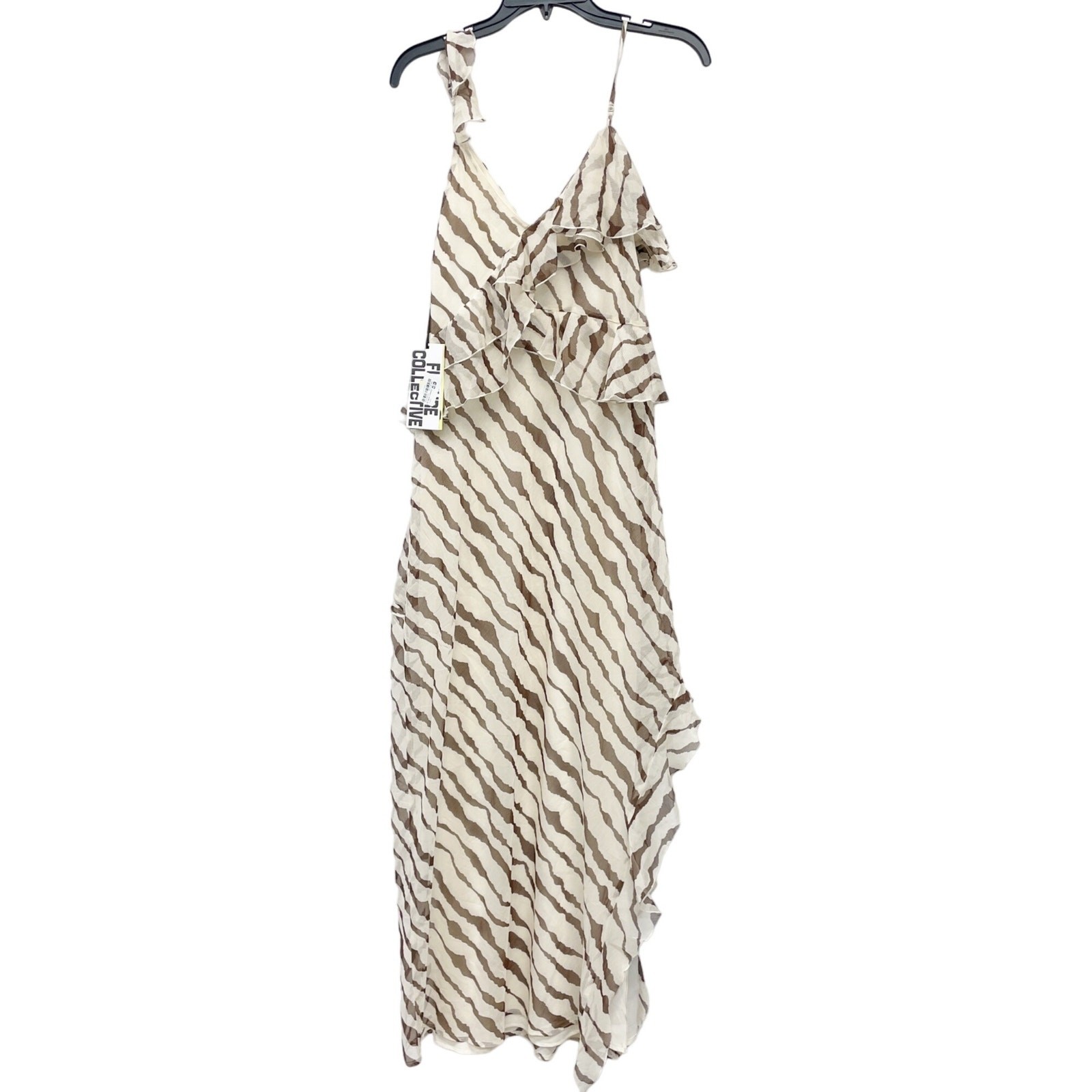 Future Collective Womens Brown Print Asymmetrical Ruffle Sleeveless Maxi Dress M