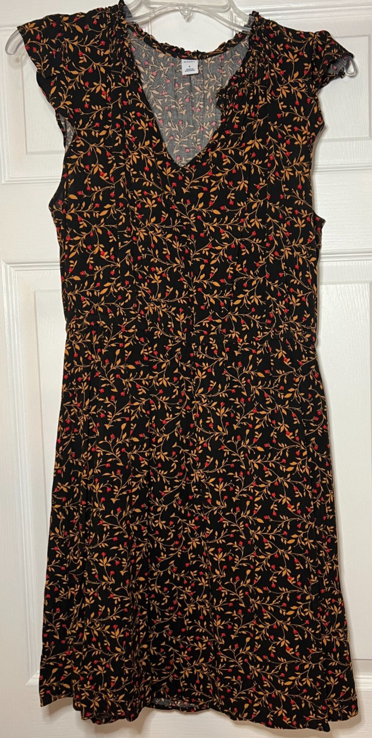 Old Navy Black W/ Yellow Orange & Brown Sleeveless Dress Womens Sz Small