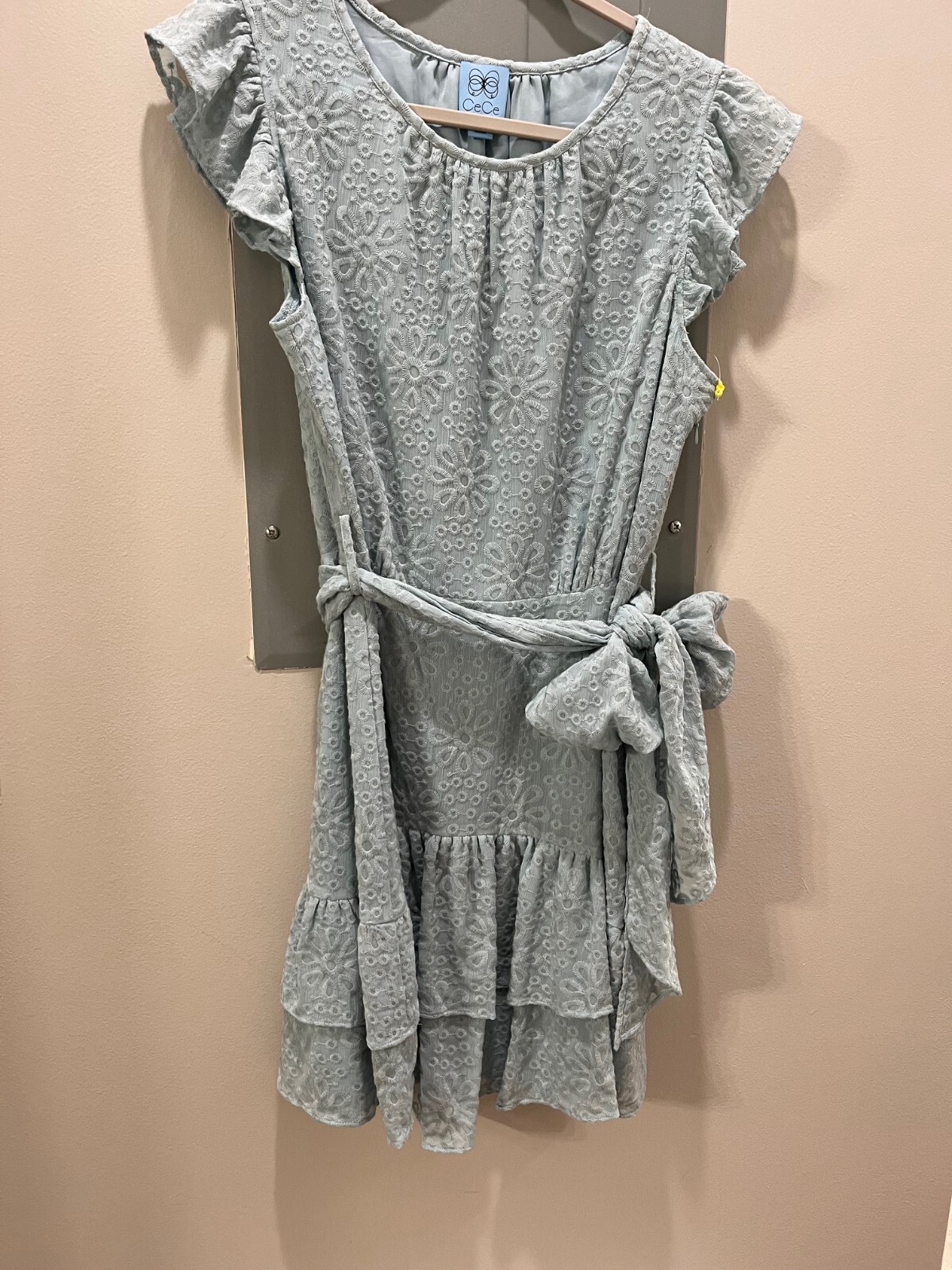 CeCe Chic Aqua Dusk Patterned Ruffle Dress, Size 10, light romantic style