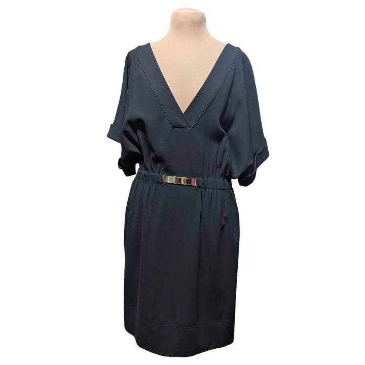 ZARA Basic Black V-Neck Elastic Waist Dress USA M Super Excellent Japan