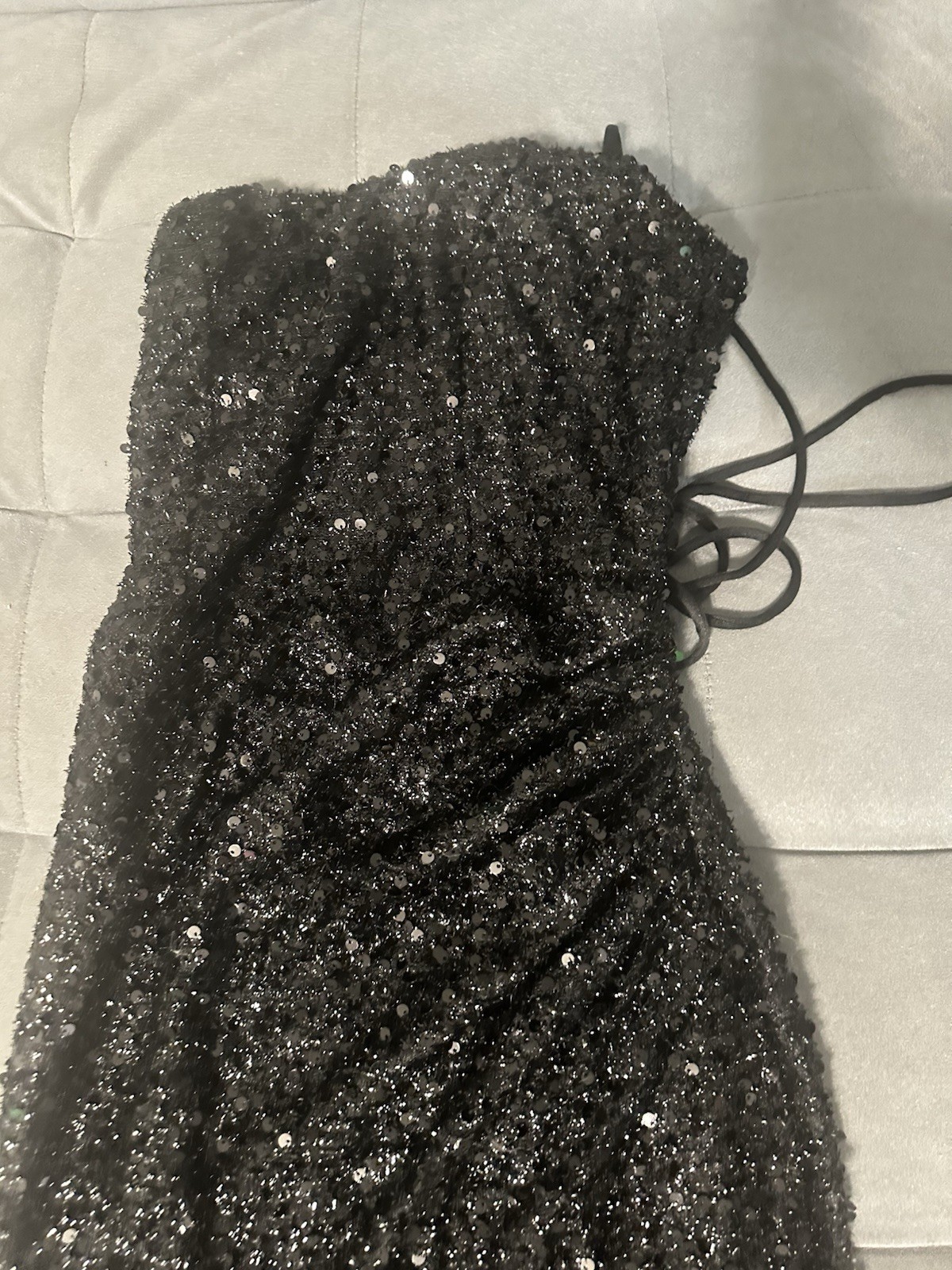 Beautiful black, full length, sequined prom dress with lace up back Size Xs