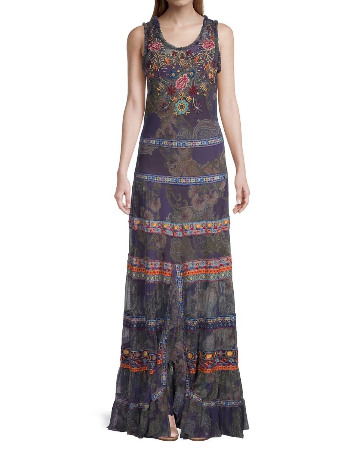 Johnny Was Embroidered Mesh Maxi Dress NWT$795 XL